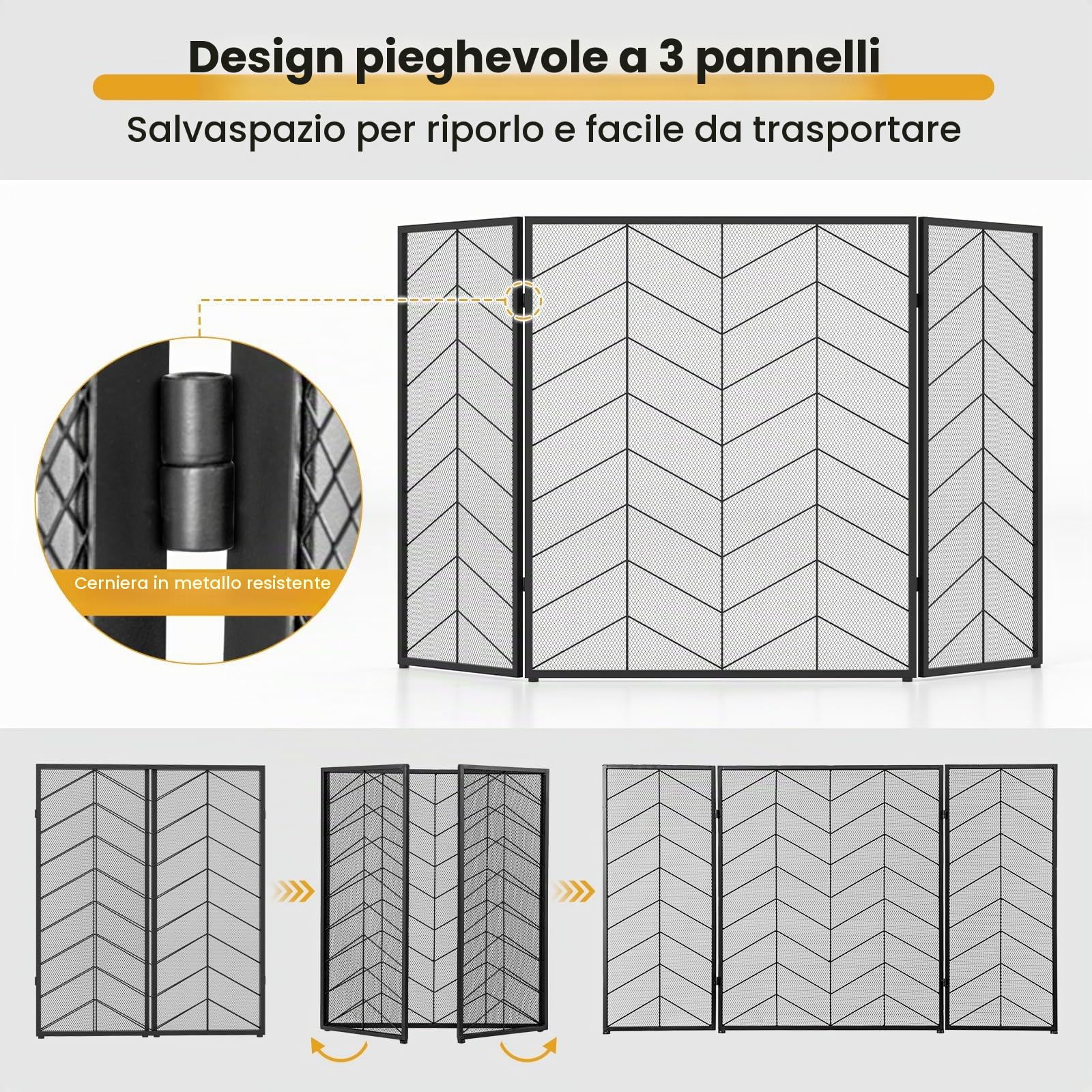 GIANTEX Parascintille per Camino 3 Pannelli, Parafiamma per Camino 132 X 79 CM, Protezione dalle Scintille e Ceneri, Griglia di Protezione per Forno (Banda, 132 x 79 cm)