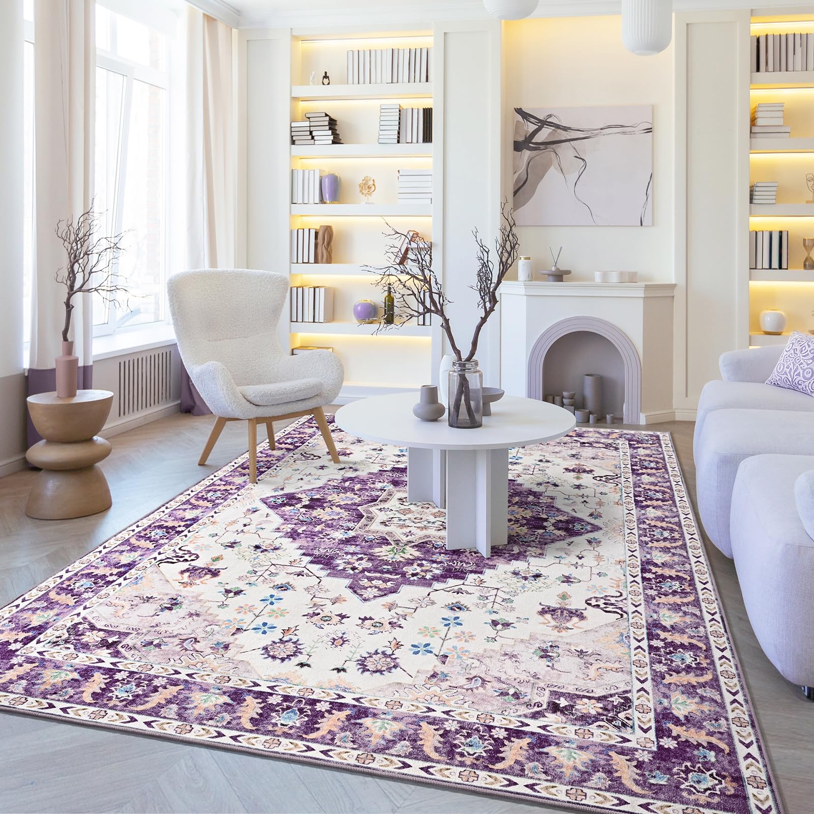 Amearea Tapis Vintage Pour Salon, 10,2 X 15,2 Cm, Lavable En Machine, Collection Florale, Tapis Traditionnel à Poils Ras Pour Chambre D'enfant, Tapis Imprimé, Antidérapant, Bureau, Cuisine, Décoration
