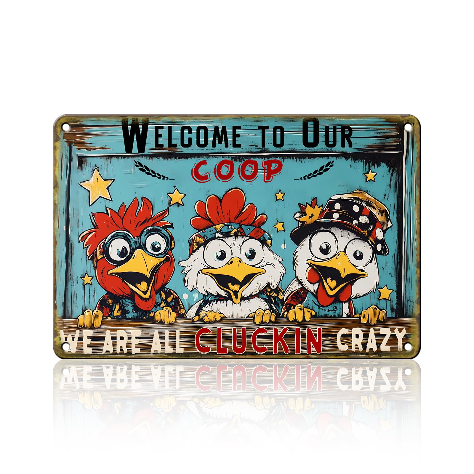Anceky Vintage Metal Sign Welcome to Our Coop We Are All Cluckin'Crazy Tin Sign Wall Decor for Kitchen Bar Plub Outdoor Home 12×8 Inch