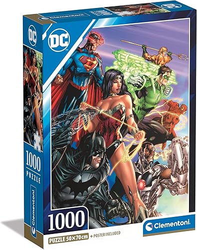 Clementoni - DC Comics Justice League League-1000 Pieces, Vertical, Fun for Adults, Superhero Puzzle, Made in Italy, Multicoloured, 39852