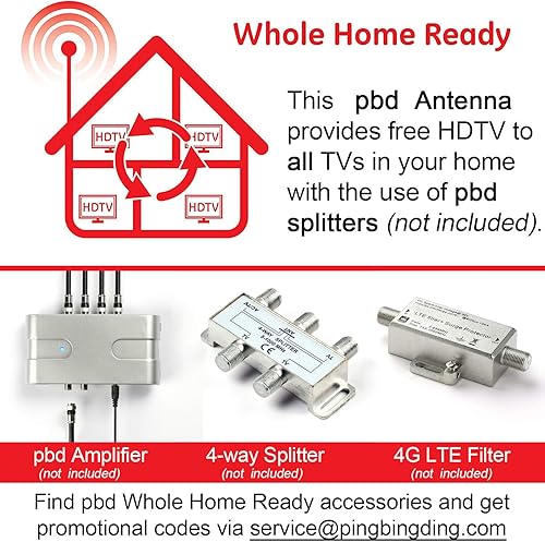 Miniatura 5 de PBD - Antena digital HDTV para exteriores con amplificador de alta ganancia y bajo ruido, cable coaxial RG6 de 40 pies, divisor de 2 vías, rango de