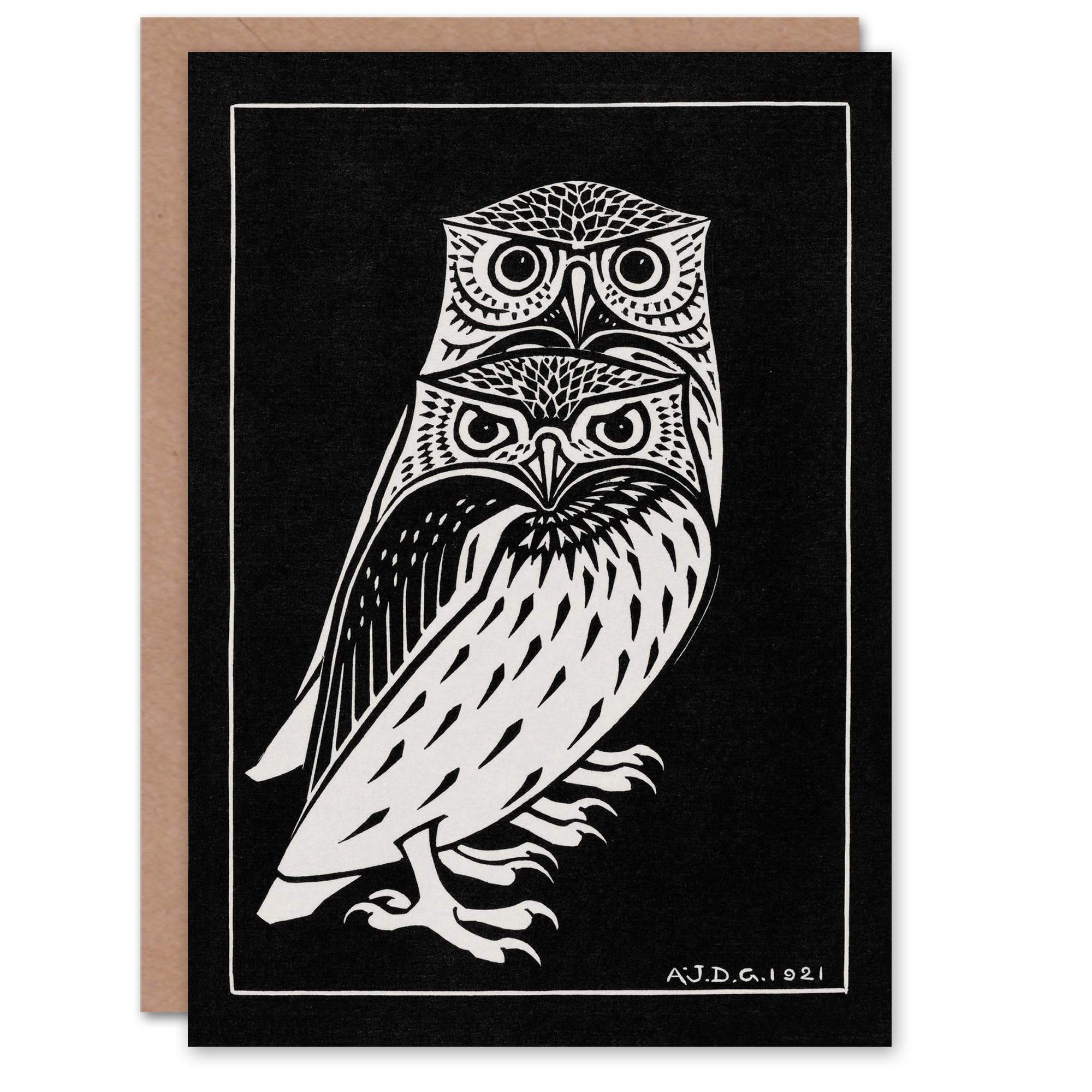Artery8 Julie de Graag Art Card Two Owls Vintage Animal Painting