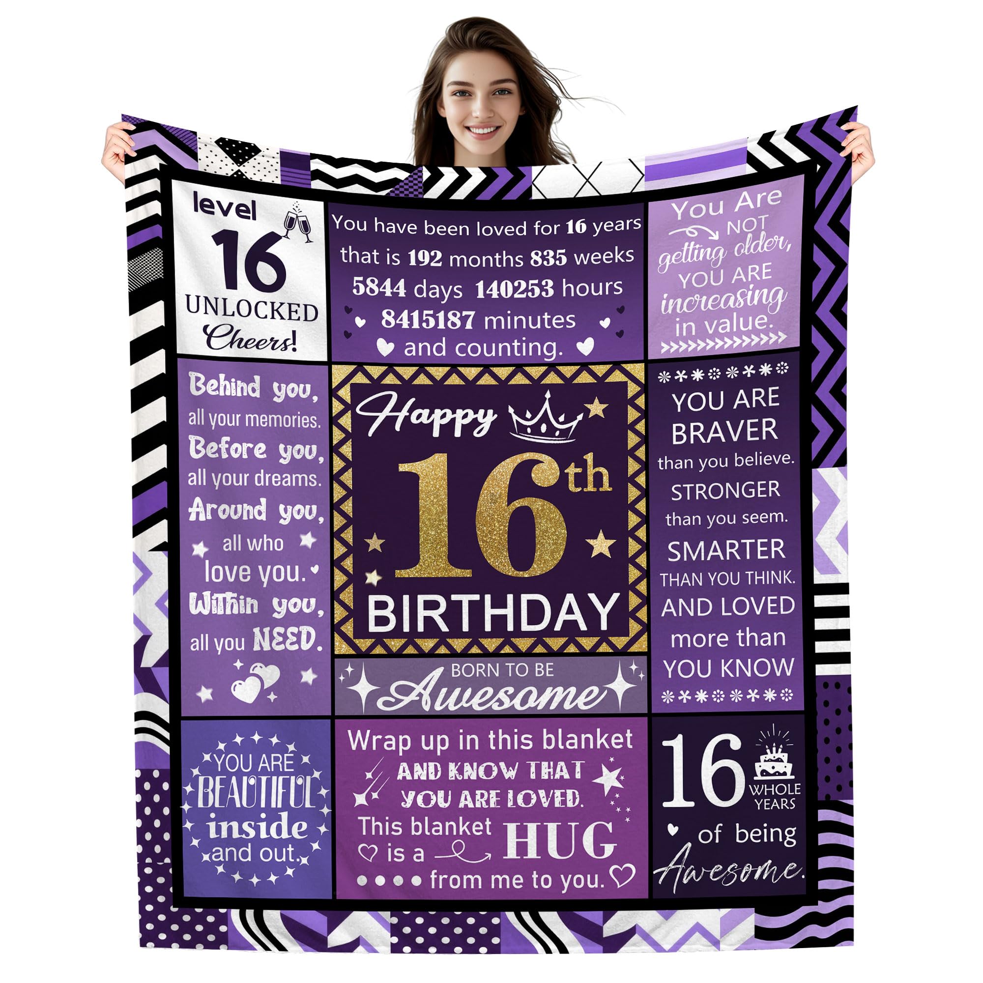 16 Years Old Gifts for Girls, Happy 16th Birrthday Blanket for Daughter Sister Granddaughter Niece Cousin Best Friend, 16th Birthday Gift Ideas Blanket 50 * 60 Inches (16-her)