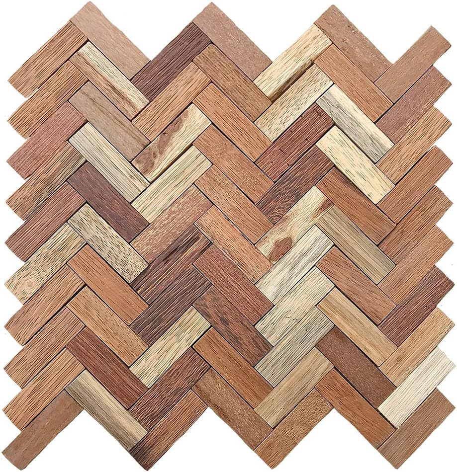 11 7/8"W x 11 7/8"H x 1/2"P Herringbone Boat Wood Mosaic Wall Tile, Natural Finish