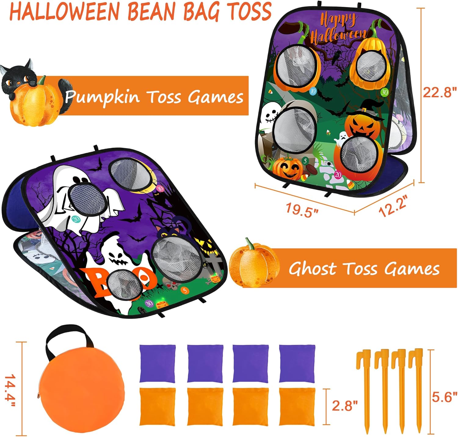 Halloween Games for Kids Party, Ghost Pumpkin Bean Bag Toss Games Halloween Party Games Favors Carnival Games for Adults Kids School Classroom Fall Festival Games Outdoor Indoor Trunk or Treat Gifts