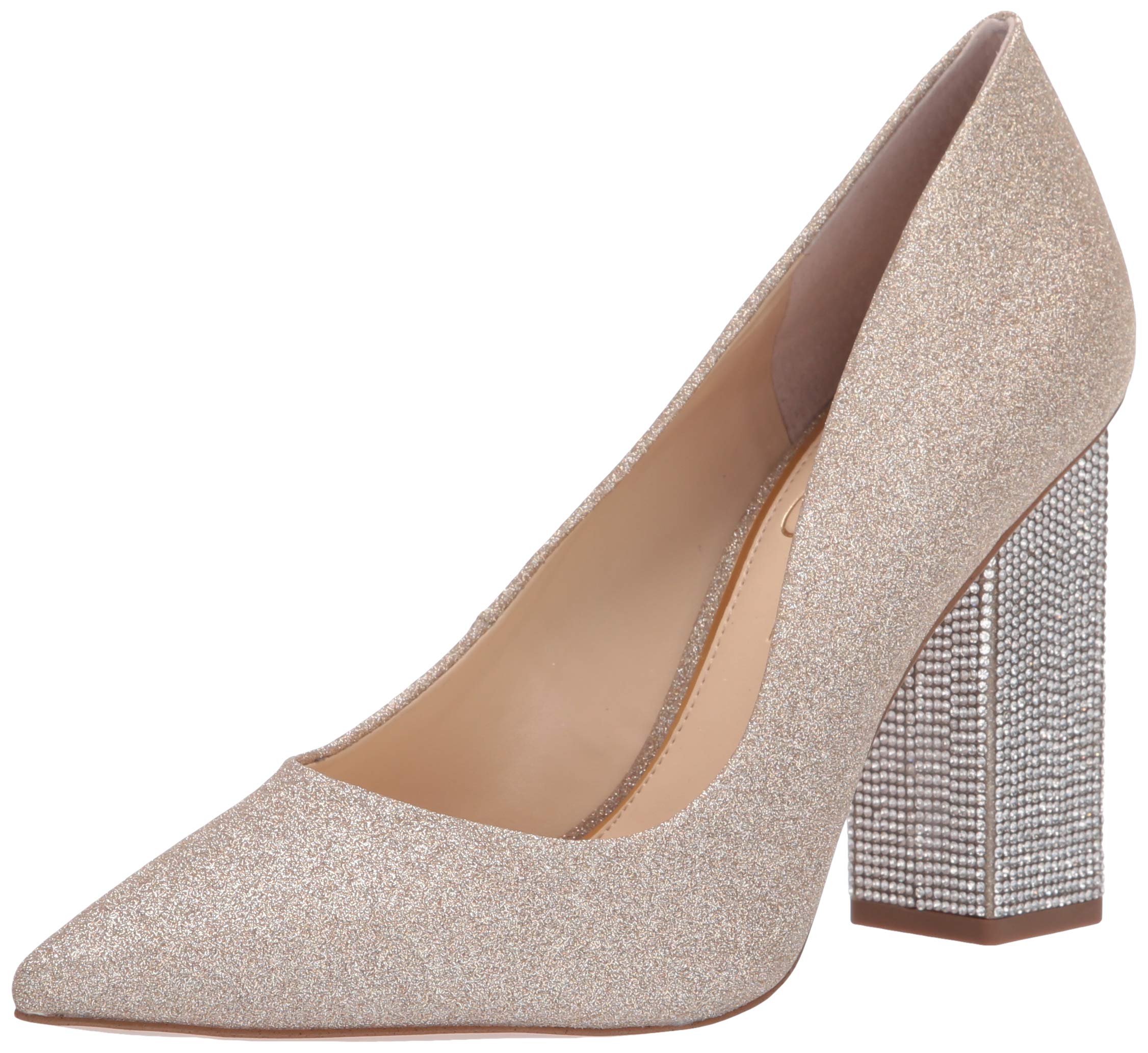 Jessica SimpsonJessica Simpson Women's Welles Glitter Pointed Toe Embellished Block Heeled Pump