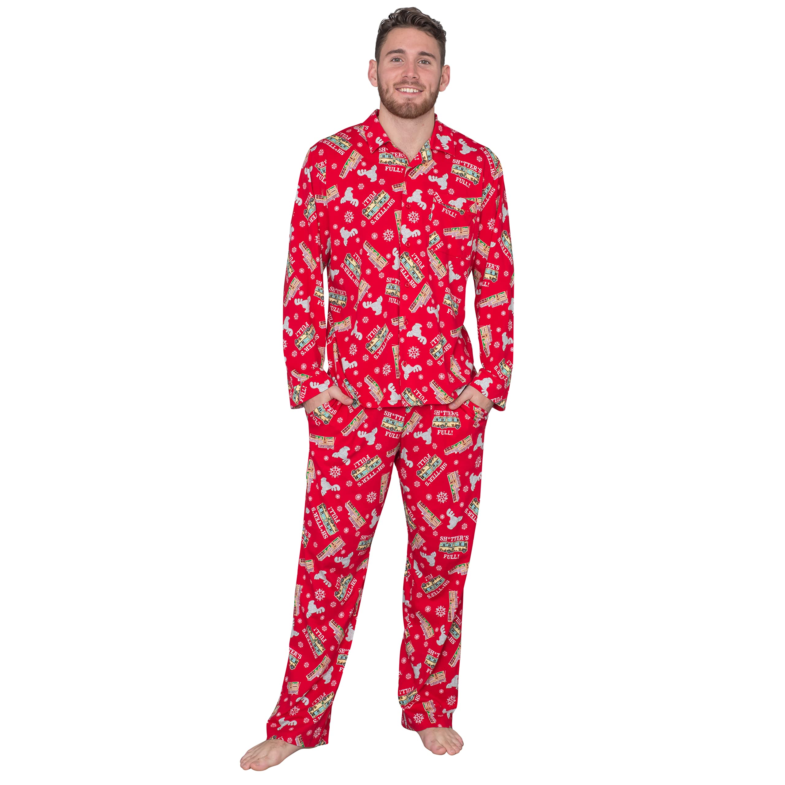 Underboss National Lampoon's Griswold Family Christmas Vacation Shitter's Full Pajama Set (Adult Large) Red