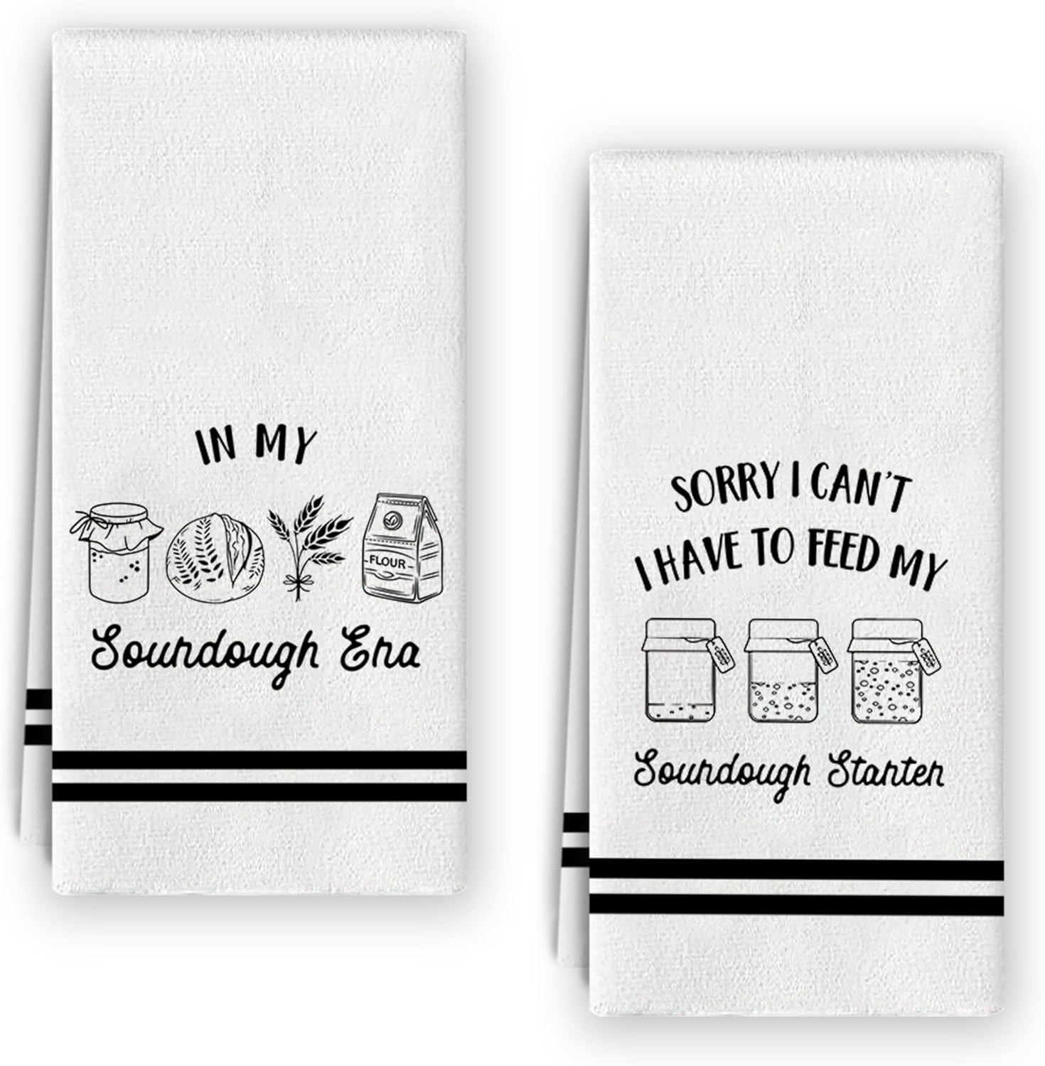 Funny Sourdough Baking Kitchen Towels Set, Gifts for Sourdough Bakers Chef, Sorry I Can't I Have to Feed My Sourdough Starter Hand Dish Towels for Kitchen, 16x24 Inch, Set of 2