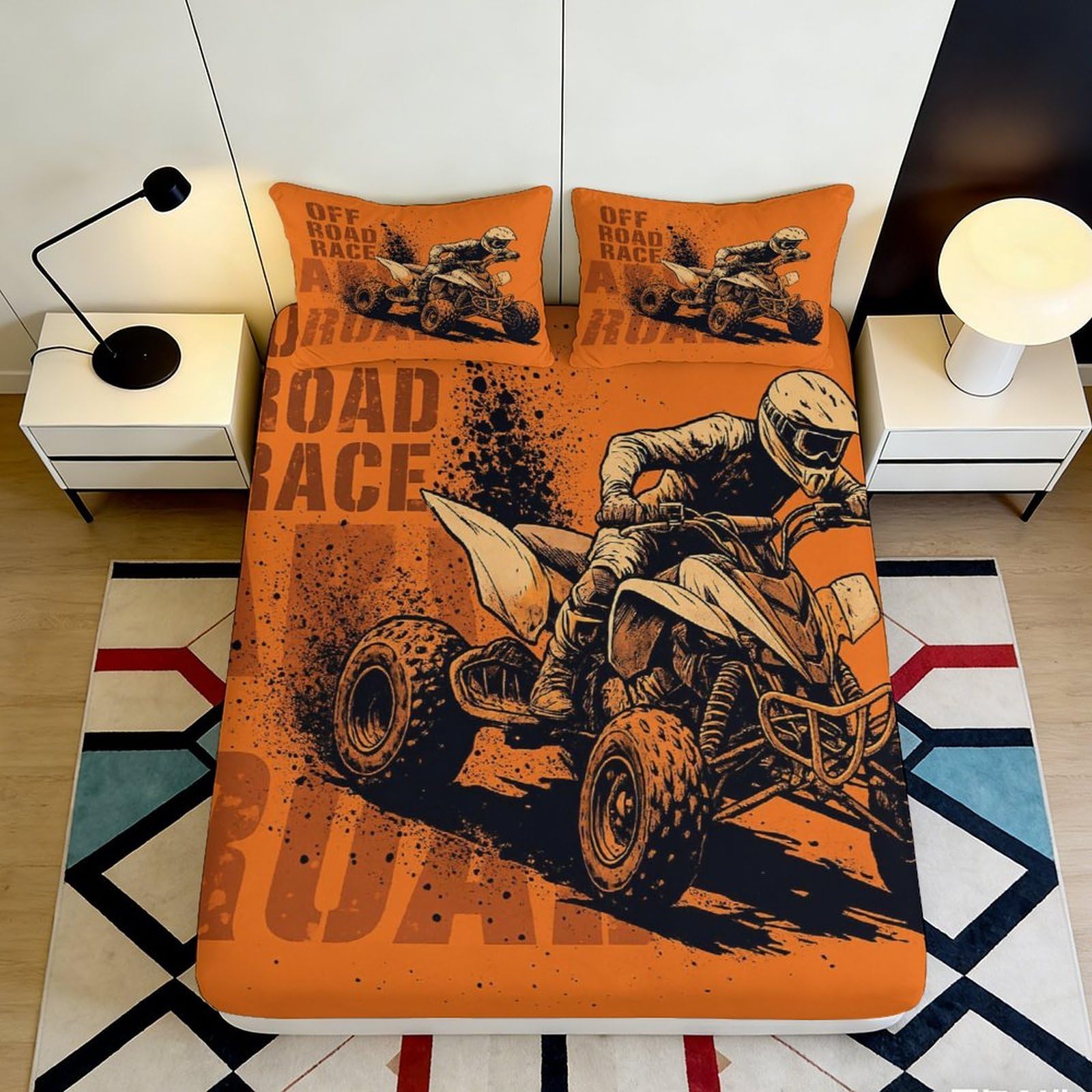 Uynsixtme Style-2 3D Printed Off-Road Motocross Fitted Sheet Microfiber Deep Pocket Non-Slip Bedroom Bedding Motocross Mattress Fitted Cover 140X200x25cm