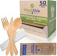Vista 18 de Juego de cubiertos de madera desechables – 100% compostable para el hogar – Mezcla 300 (120 tenedores, 120 cucharas y 80 cuchillos) 6.5