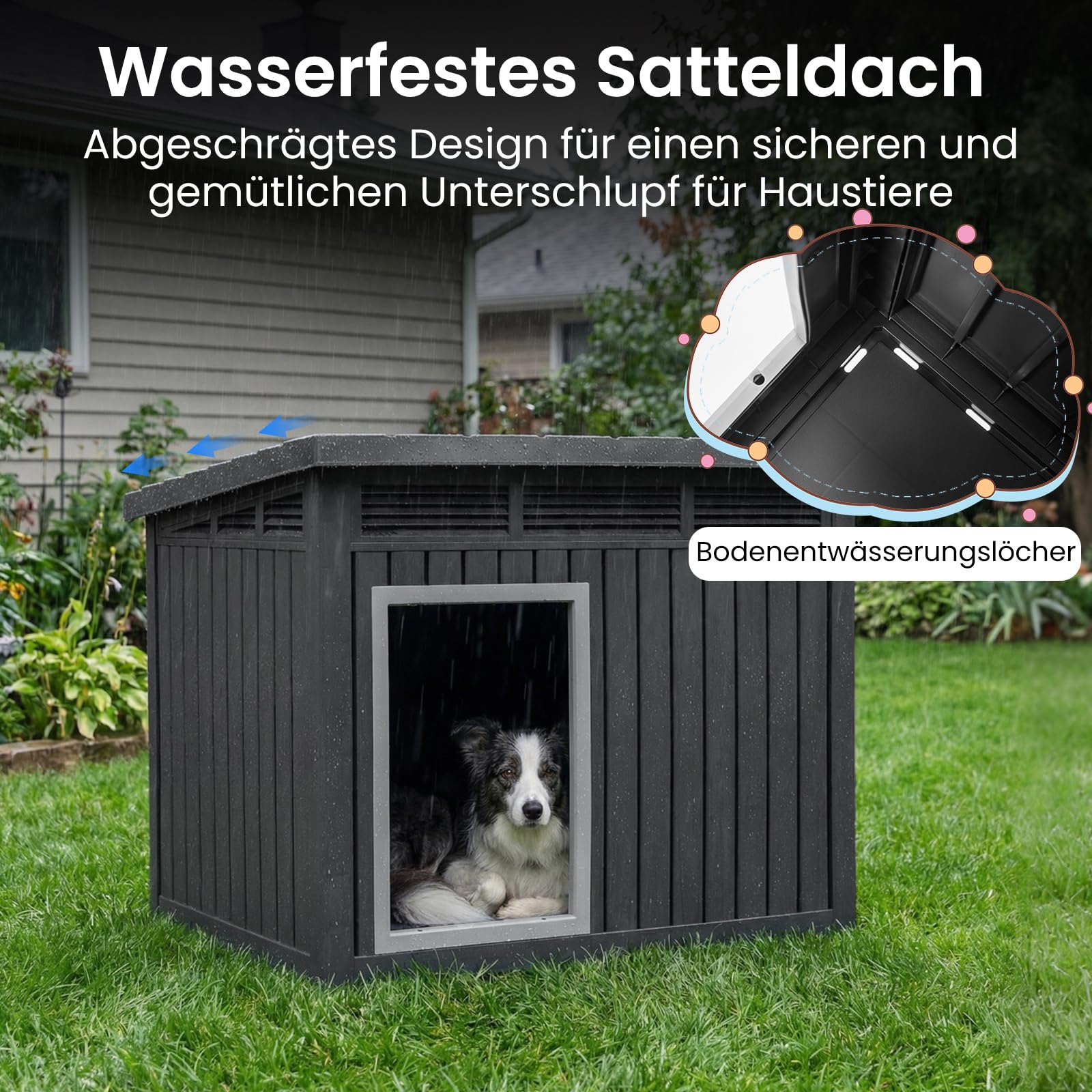 COSTWAY Hundehütte für Outdoor & Indoor, Hundehaus mit aufklappbarem Schrägdach, Entwässerungslöcher, Gasdruckfeder & Belüftungsöffnungen, Hunde Hütte für kleine & mittelgroße Hunde, 81 x 64 x 61 cm