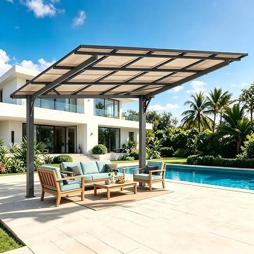 10' x 10' Lean to Gazebo Pergolas for Patios Free Standing | Free Standing Pergola with Sloped Roof, Wall Mounted Outdoor