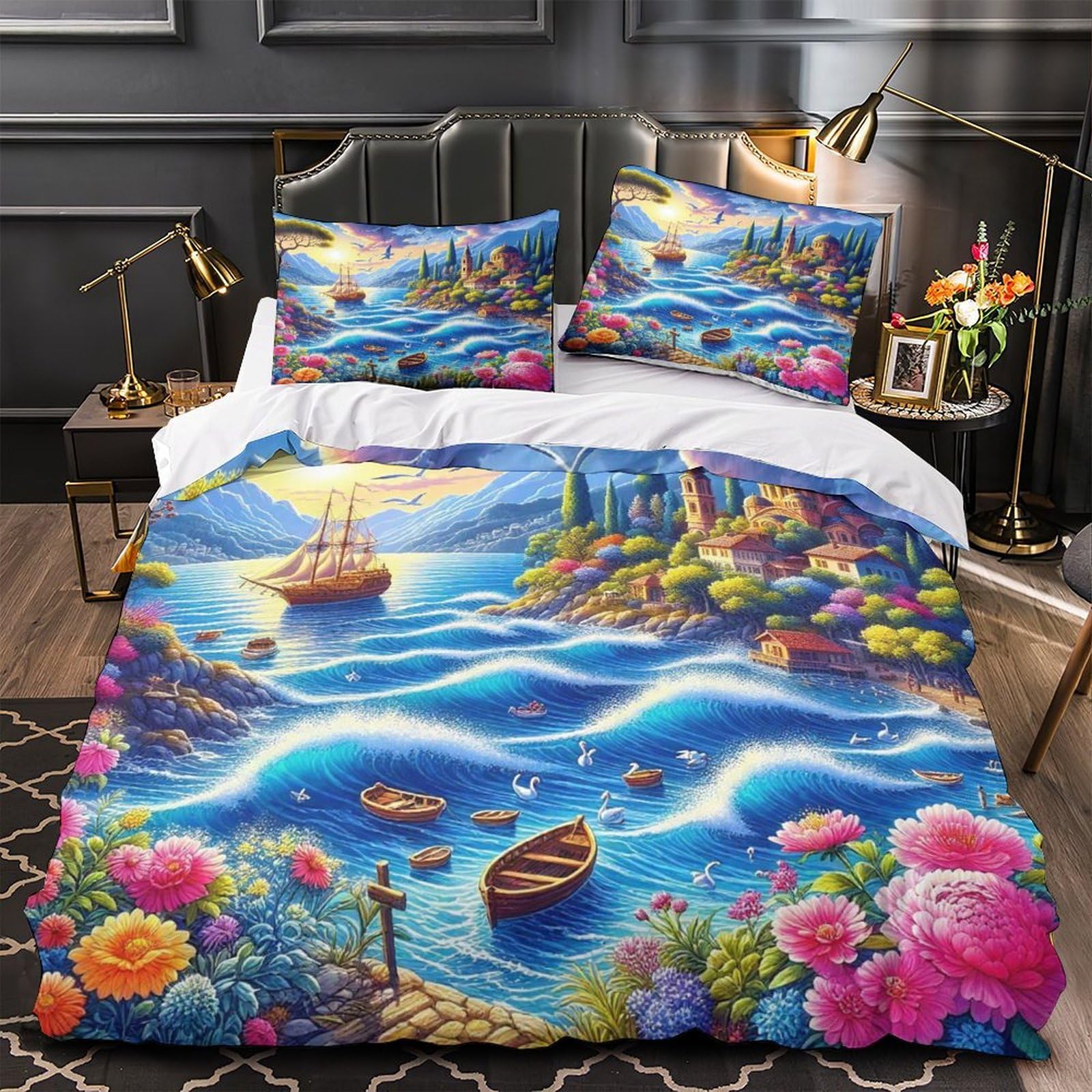 Parure de lit navigation 3D en microfibre pour une ambiance marine unique