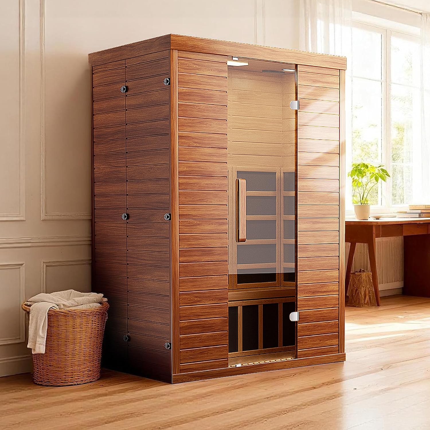 2-Person Infrared Sauna, Smart App Control, WiFi & Bluetooth, Low EMF 1500W/120V LCD Heater, Home Indoor Sauna with Flame-Retardant Materials