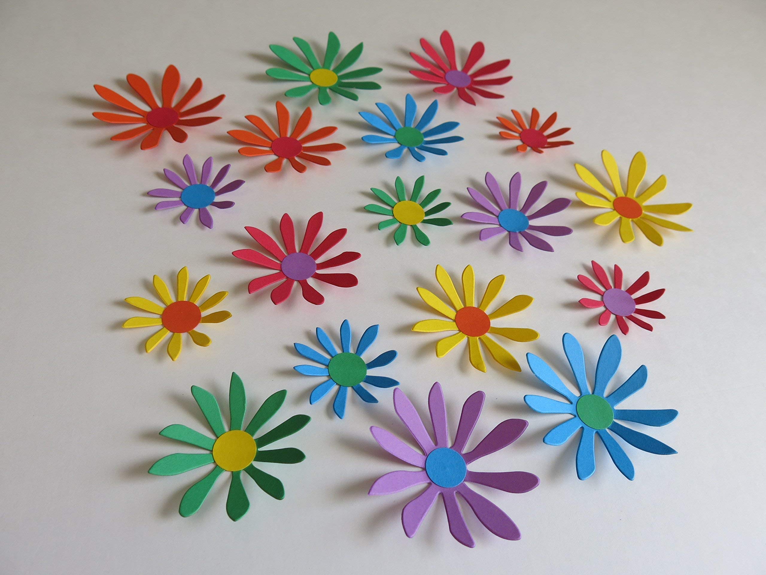 Rainbow Daisy Stickers 2-3 Inch Hand Crafted Paper Flower Wall Decals Primary Colors Set of 18 Planner Sticker