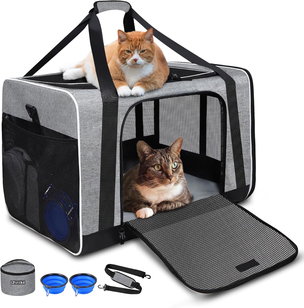 Amazon.com : Petskd Extra Large Pet Carrier 24"x17"x17" for Large Cat or Medium Dog, Collapsible Soft Sided Dog cat Carrier for Long Trips with Lockable Safety Zippers(Grey) : Pet Supplies