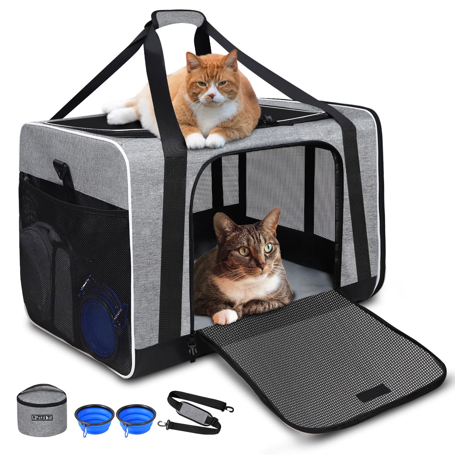 Petskd Extra Large Pet Carrier 24"x17"x17" for Large Cat or Medium Dog, Collapsible Soft Sided Dog cat Carrier for Long Tr