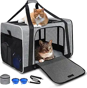Amazon.com : Petskd Extra Large Pet Carrier 24"x17"x17" for Large Cat or Medium Dog, Collapsible Soft Sided Dog cat Carrier for Long Trips with Lockable Safety Zippers(Grey) : Pet Supplies