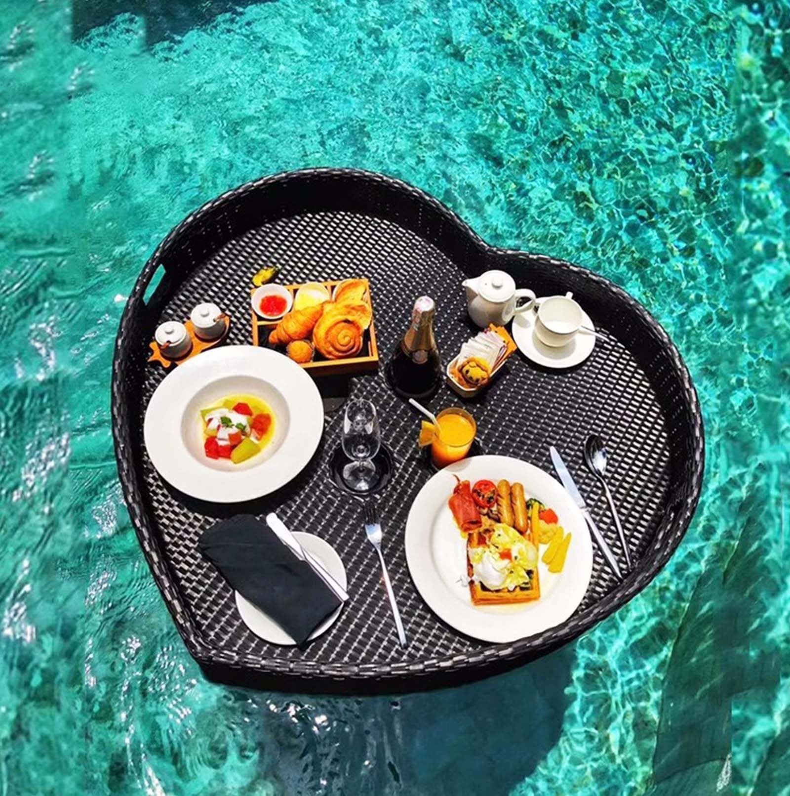 Piscina con Bar Flotante, Mesa Flotante de ratán | for Bancos de Arena, spas, baños y Fiestas | Sirve Bebidas, Brunch y Comida en el Agua(Black)