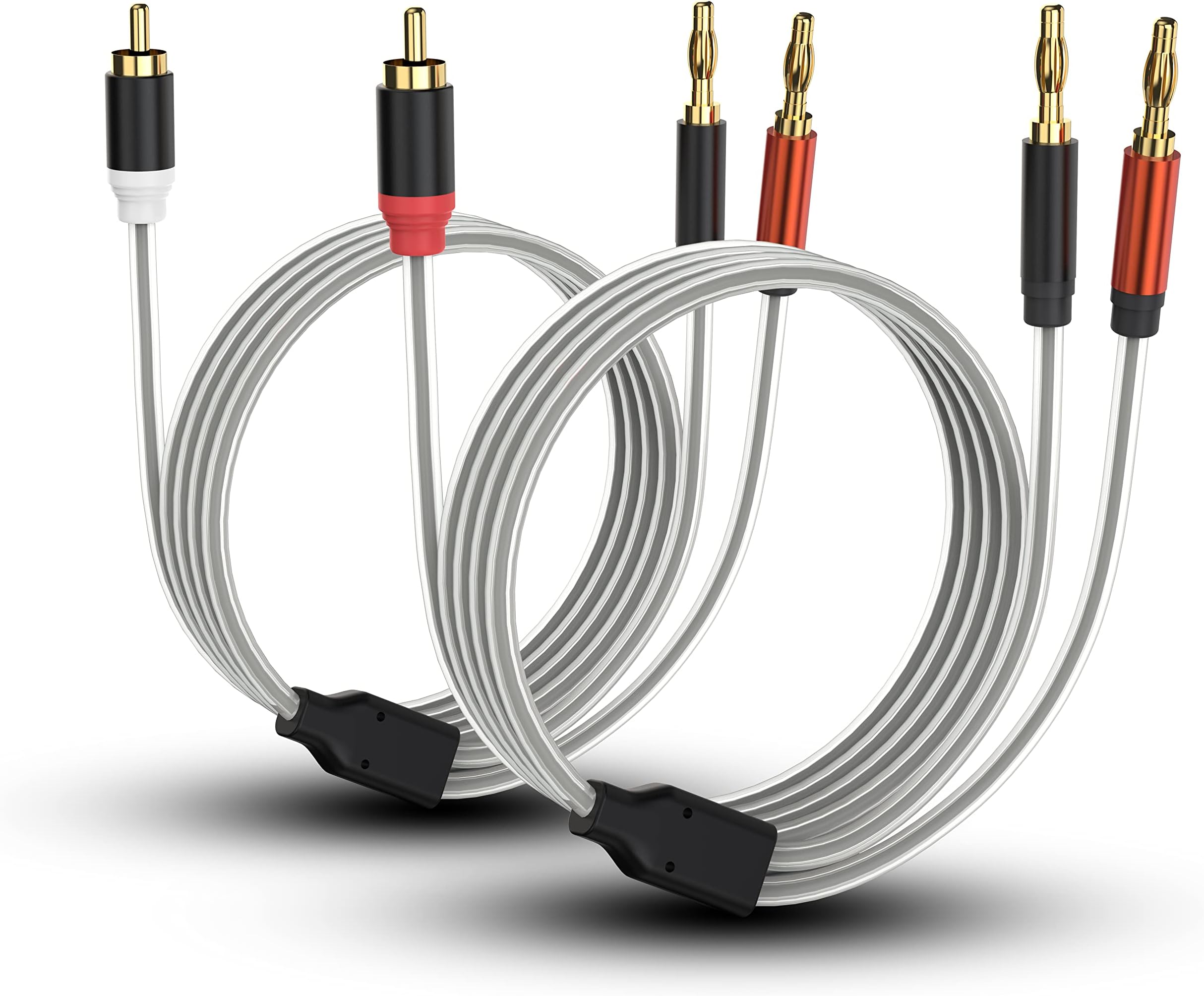 HOSONGIN RCA to Banana Plug Speaker Cable 6 Feet -2 Pack, Gold-Plated Dual-Shielding Hi-Fi Stereo Cable for Home Theater/Amplifier/Subwoofer/Speaker/Audio Receiver/Vinyl Record Player/SoundBar