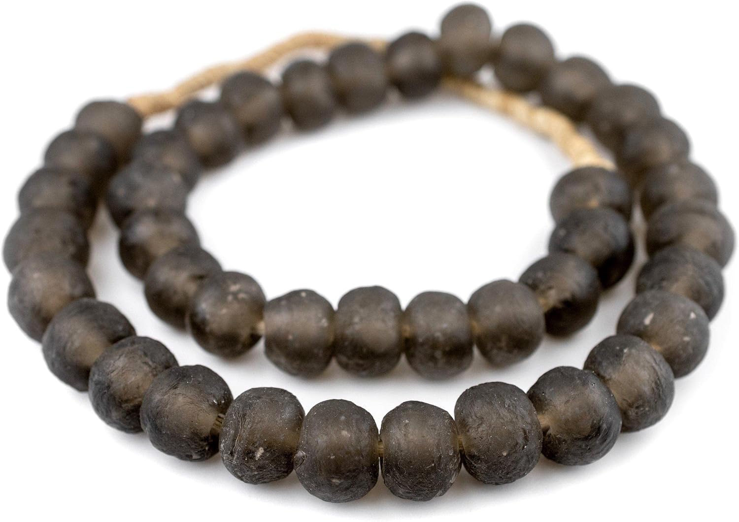 The Bead Chest African Recycled Glass Beads – Handmade in Ghana – Groundhog Grey 18mm Strand for Jewelry Making, Crafts, and Home Decor I Approximately 38 Beads