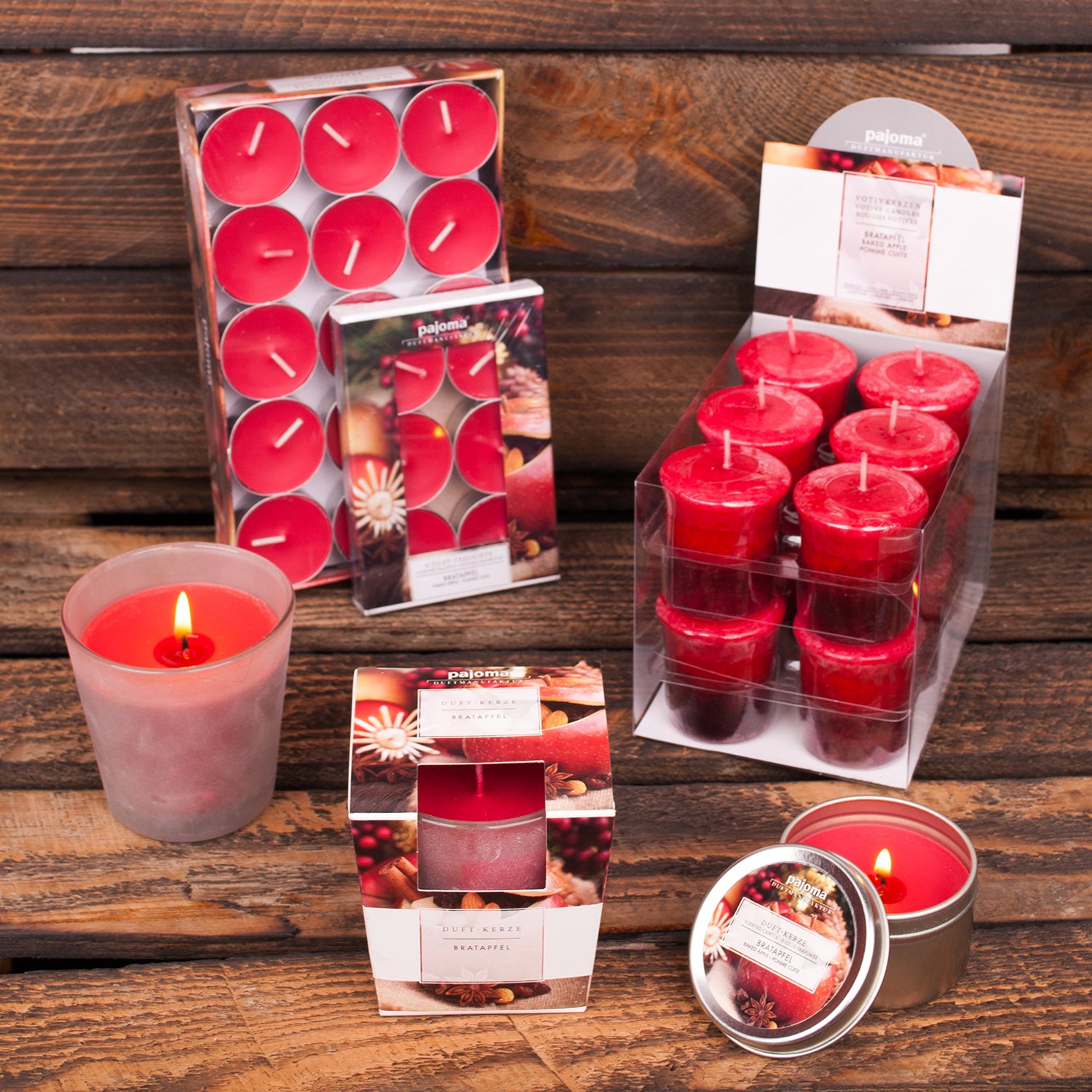pajoma® Duftkerze 4er Set, Bratapfel - im satinierten Glas | 4x 120g Wachsgewicht, Brenndauer: 25 Stunden, in edler Geschenkverpackung | Premium Qualität