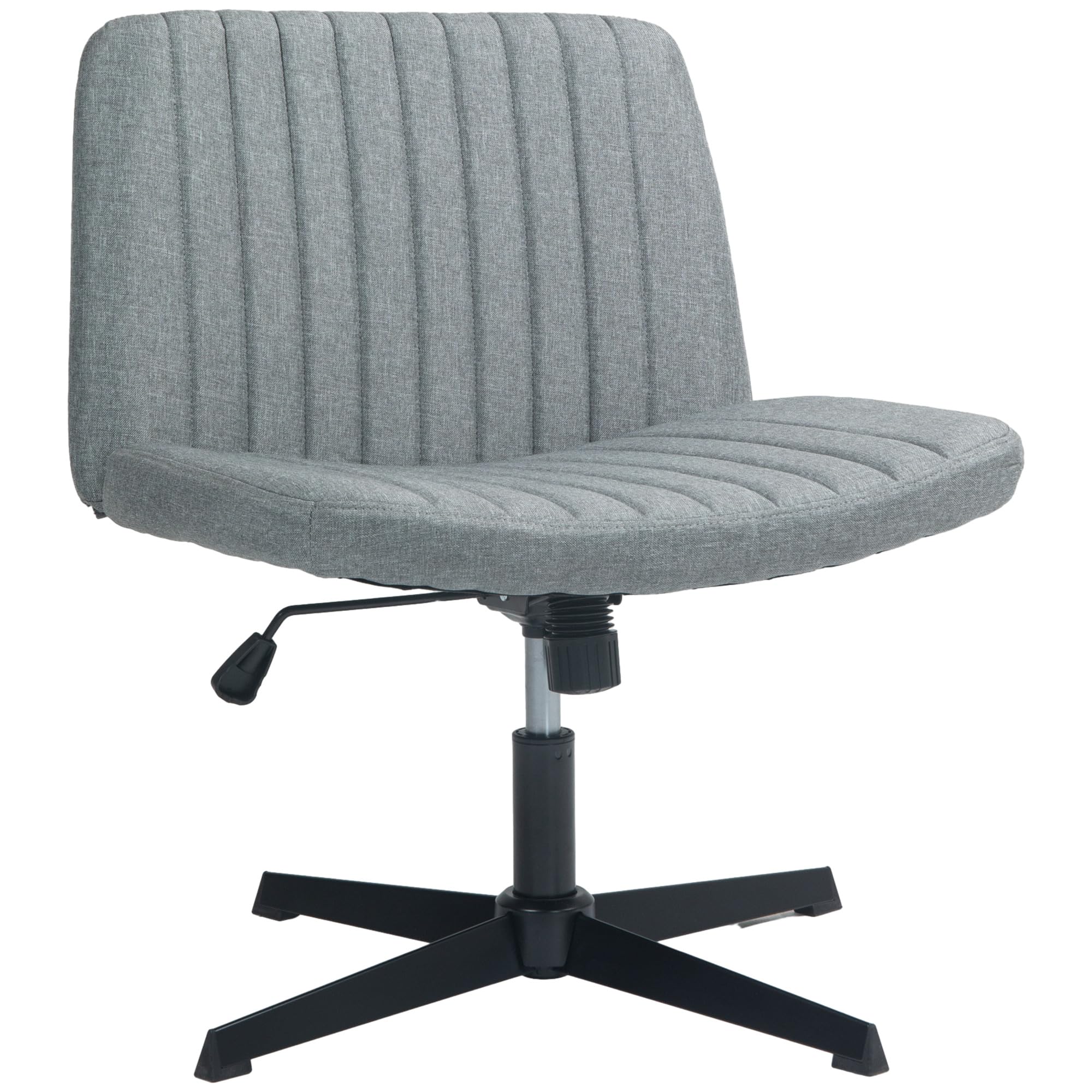 HOMCOM Criss Cross Chair, Wide Office Chair, Armless Office Desk Chair, Computer Fabric Vanity Chair with Adjustable Height, Gray