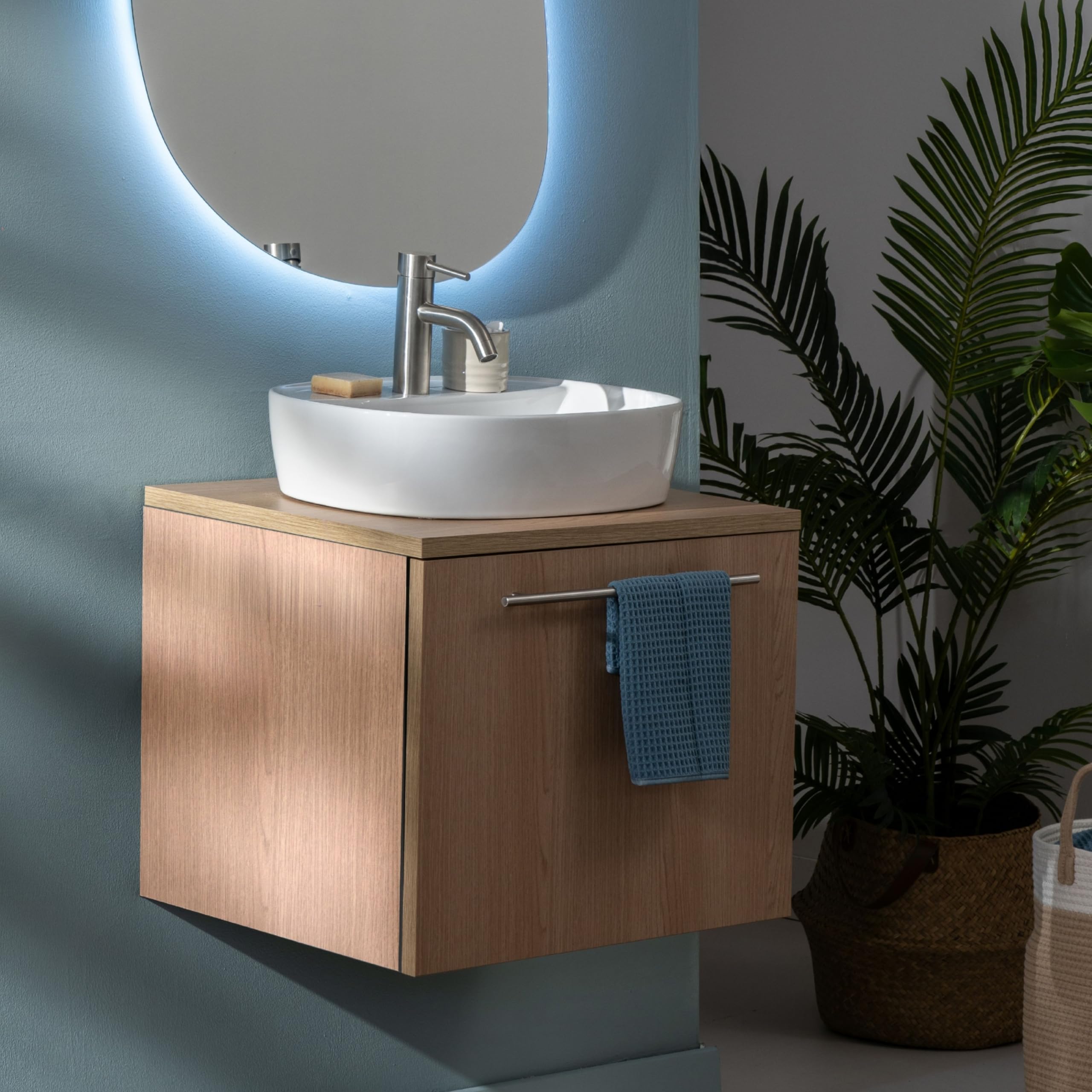 NORBE | Lavabo da appoggio in Ceramica | Lavandino in appoggio | Lavandino Ovale | Finitura Bianco Lucido | (Bianco, 50 Cm)
