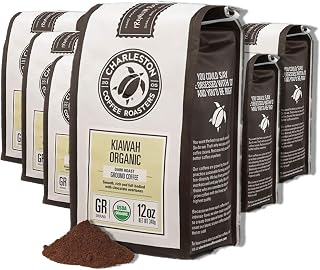 Charleston Coffee Roasters | Specialty Organic Ground Coffee | Hand Picked, Premium Slow Roast (Kiawah, Dark Roast) 12oz, 6 pack