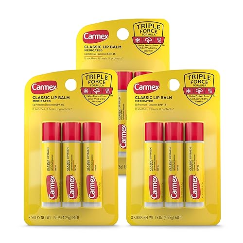 Carmex Bálsamo labial medicado clásico, hidratante labial para labios agrietados, 9 unidades (3 paquetes de 3)