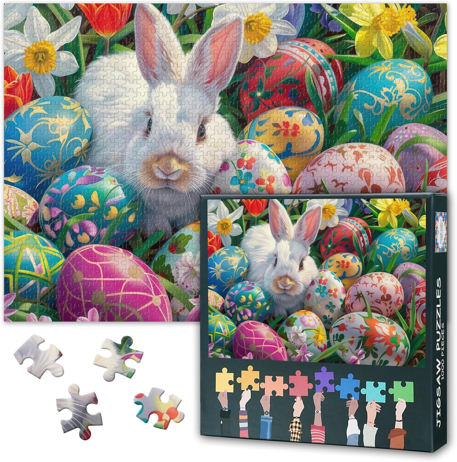 Easter Eggs Puzzles for Adults 1000 Pieces, Blooming Garden Jigsaw Puzzles, Adult Puzzle for Adults, Educational Fun Games or Toys for Elders Friends 20X27 INCH