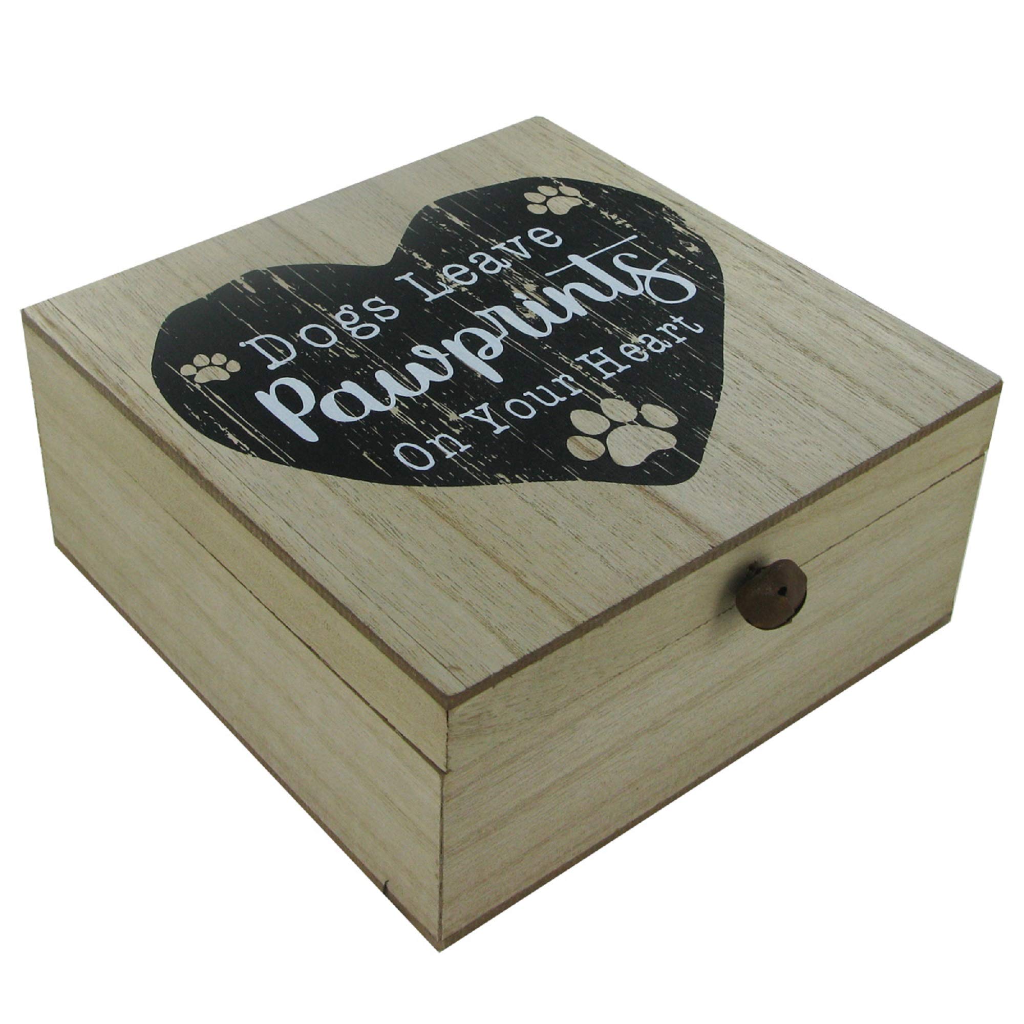 Global Designs Multi Dog Memory Box Keepsakes Dog's Leave Pawprints On Your Heart Ashes Box Wooden, Rustic Heart Pattern, 7.4Cm X 16Cm