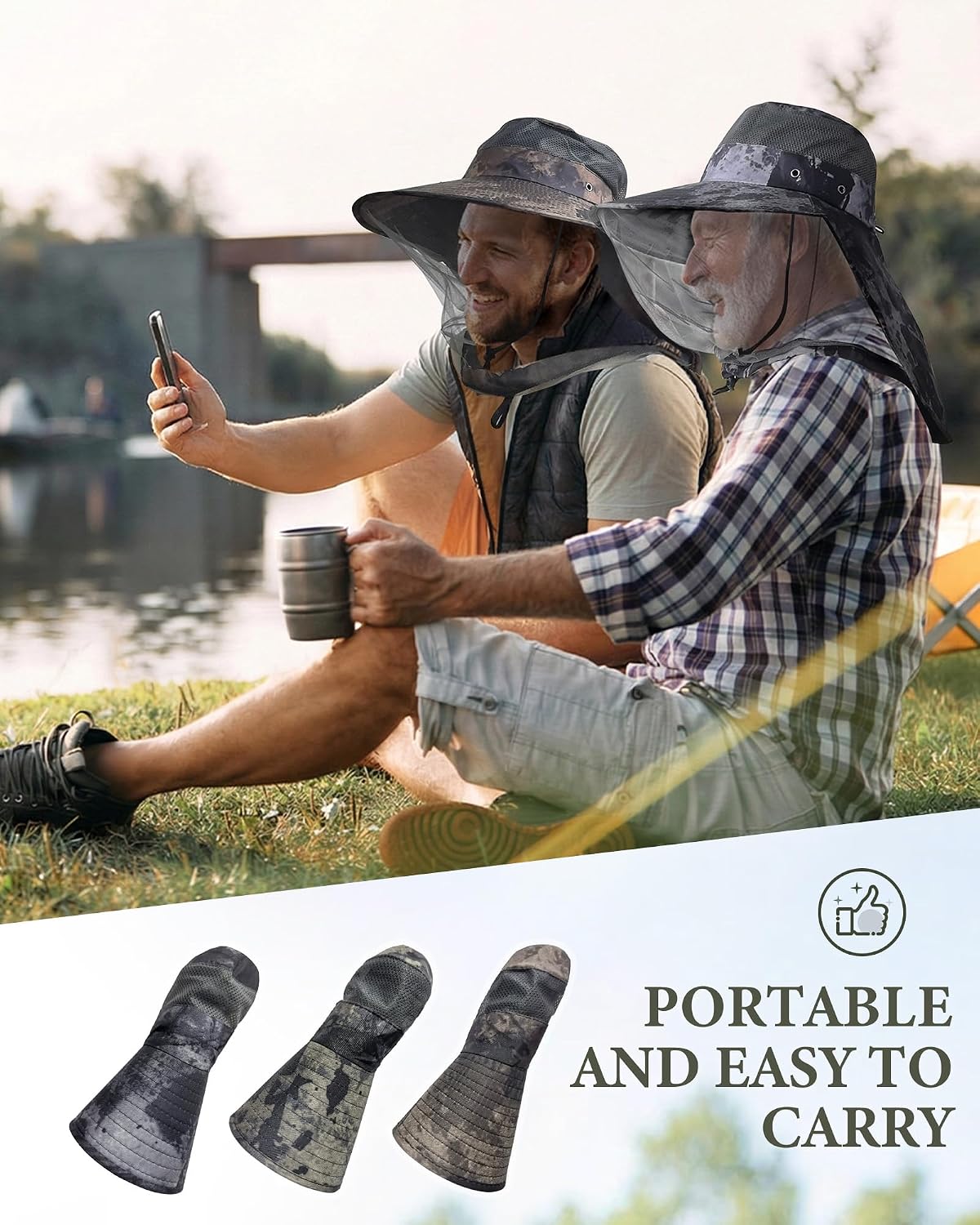 3 Pcs Mosquito Head Net Hat Sun Hat Garden Bug Hat with Hidden Net Mesh for Outdoor Lover Fishing Hiking Gardening Beekeeping