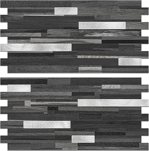 STICKGOO 2 Hojas de Azulejos Adhesivos Despegables para Salpicadero, Azulejos Adhesivos para Salpicadero de Cocina y Baño, Aspecto de Madera Negro