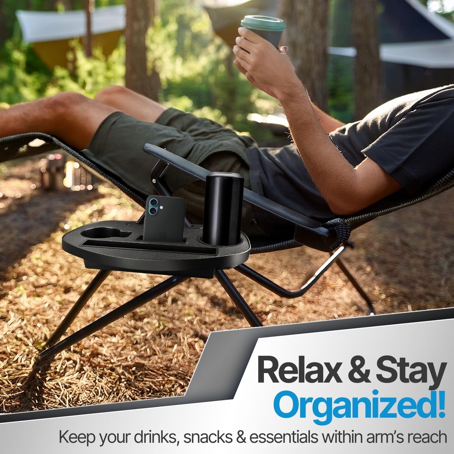 Porte-gobelet Universel Perfk Pour Chaise Camping – Clip Avec Fente Smartphone, Résiste Au Soleil Et Pluie