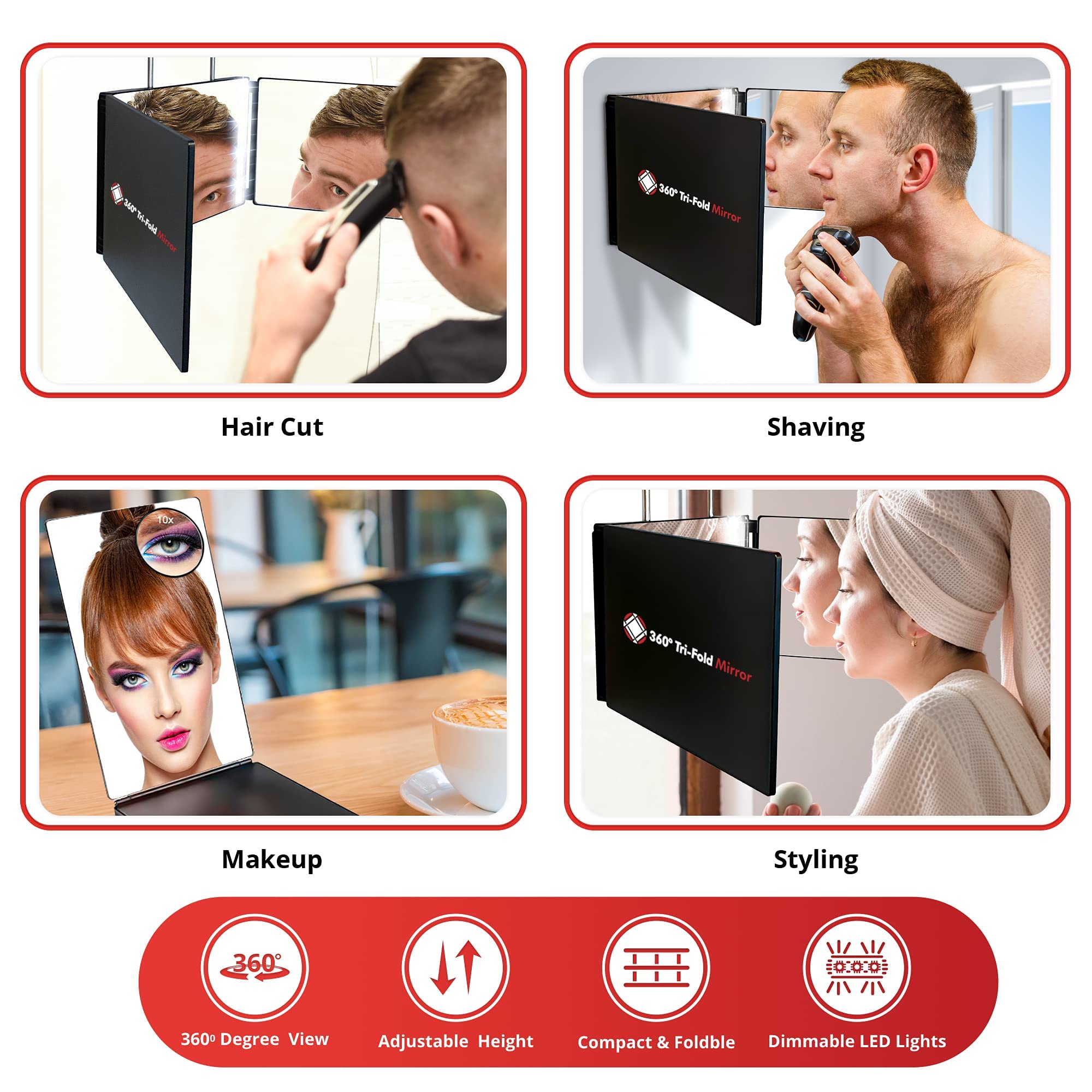 Buy Rosie 3 Way Mirror with LED Lights and 7pc Groom Kit for Men