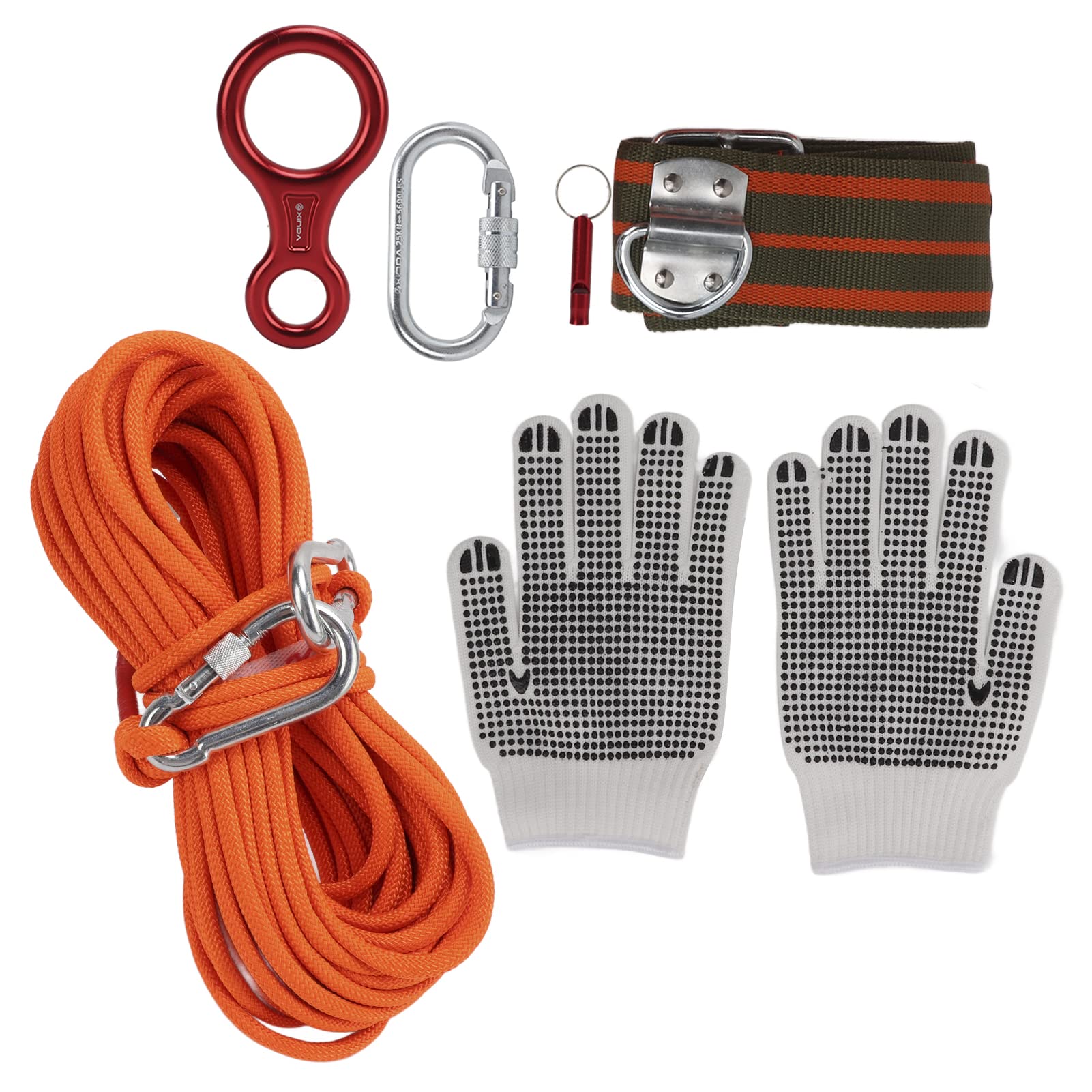 Akozon Kit de Cuerda de Escape de Emergencia de 49,2 Pies, Capacidad de Carga de 11 Nudos con Cinturón, Aluminio de Aviación y Acero Inoxidable para Rescate en Rappel de Supervivencia