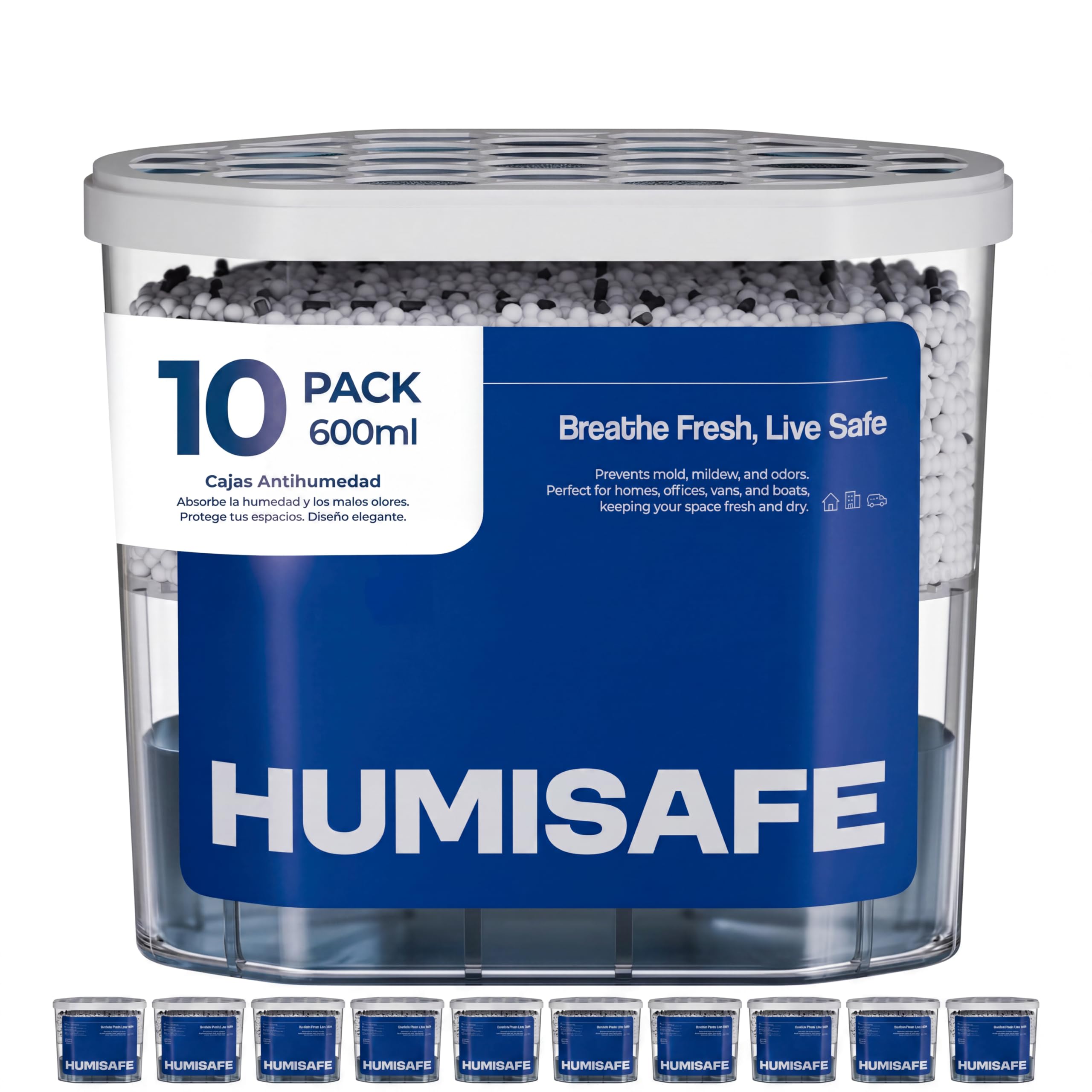 Anti-Humidity Boxes | Pack X10 600ml | Dehumidifier Cupboard | Anti-Humidity Cabinets | Moisture Absorbing Room | Moisture Absorbing Home Cabinets | Humidity Wardrobe | Room Dehumidifier