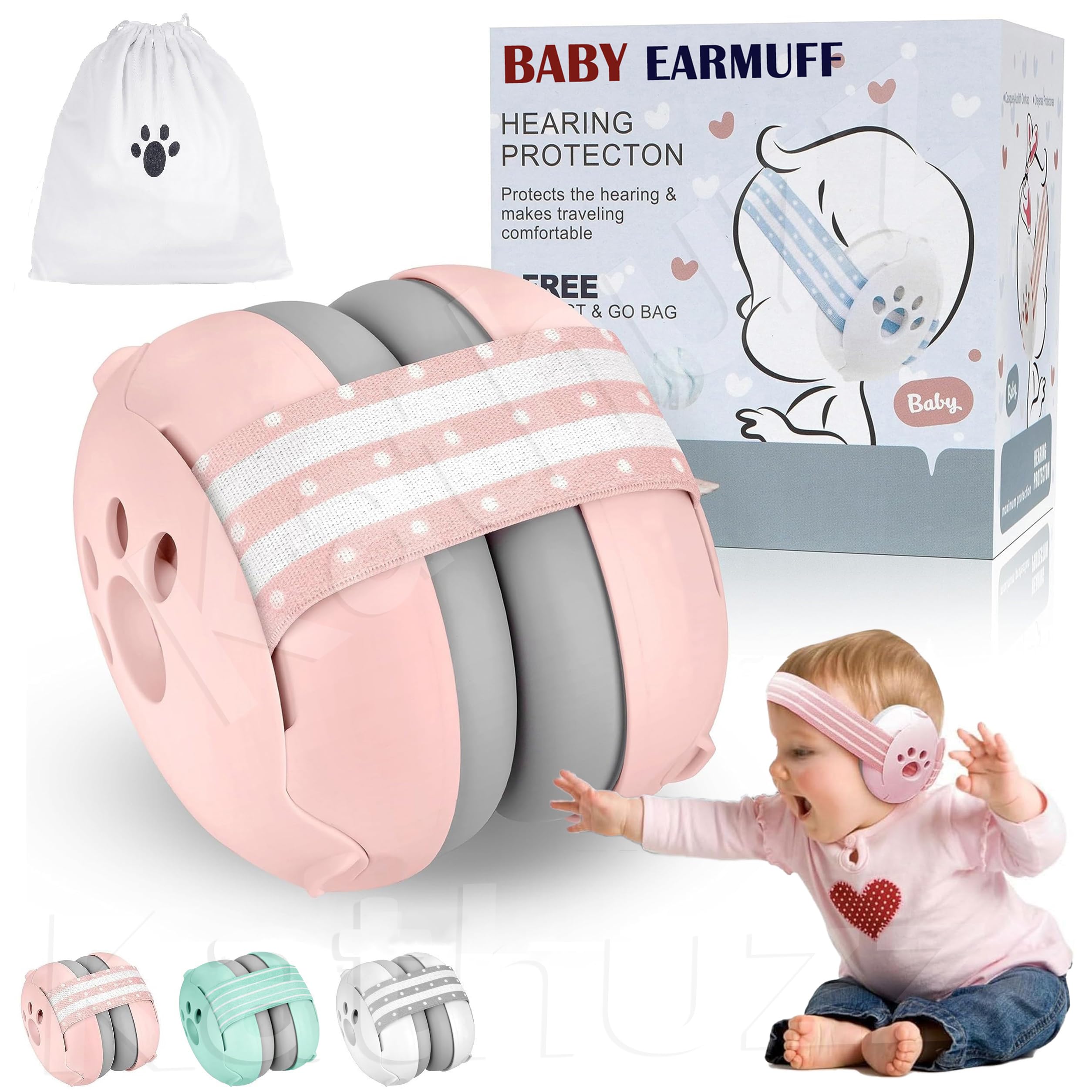 Kathuzz Baby Ear Muffs with 25dB NRR Noise Cancellation Ear Muffs for Baby Ear Protector for Flight Sleep Travel 0-36 Month Baby Noise Cancelling Ear Muffs Adjustable Headband Infant Babies Headphones