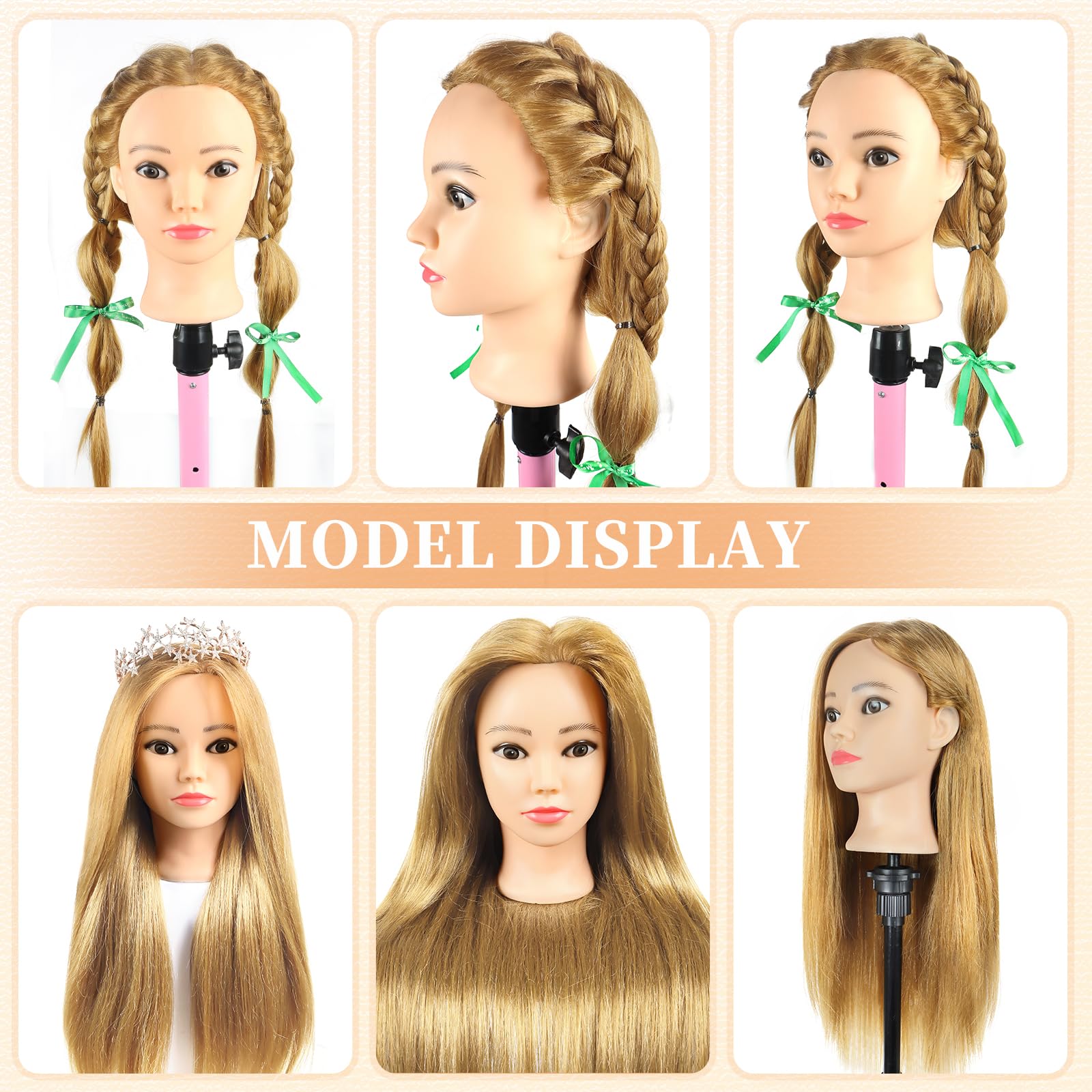 Schaufensterpuppe Kopf 26Inch Weiblich 80% Echthaar Friseur Kosmetologie Schaufensterpuppe Schaufensterpuppe Ausbildung Kopf Haar Puppe Kopf mit Tischklemme Halter (27#, 26Inch)
