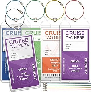 Meedo Cruise Luggage Tags, 5 Pack Luggage Tags for Cruise Ships, Carnival Cruise Luggage Tags Clear Cruise Luggage Tag Holder Zip Seal with Steel Loops Fits All Cruise Lines Cruise Essentials