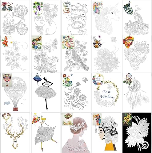 Konsait Paquete de 20 kits de accesorios de papel para plumas, papel de diseño de plumas, suministros para adultos, papel de arte, manualidades,