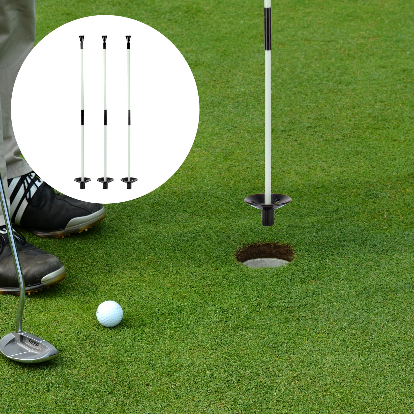 KVMORZE Golf Flagstick, Golf Pole Pin Flagpole Portable Detachable Design, Practice Putting Green Flag Stick for Yard Club, Backyard GolfCourse 3FT Heights Available, 3 Pack