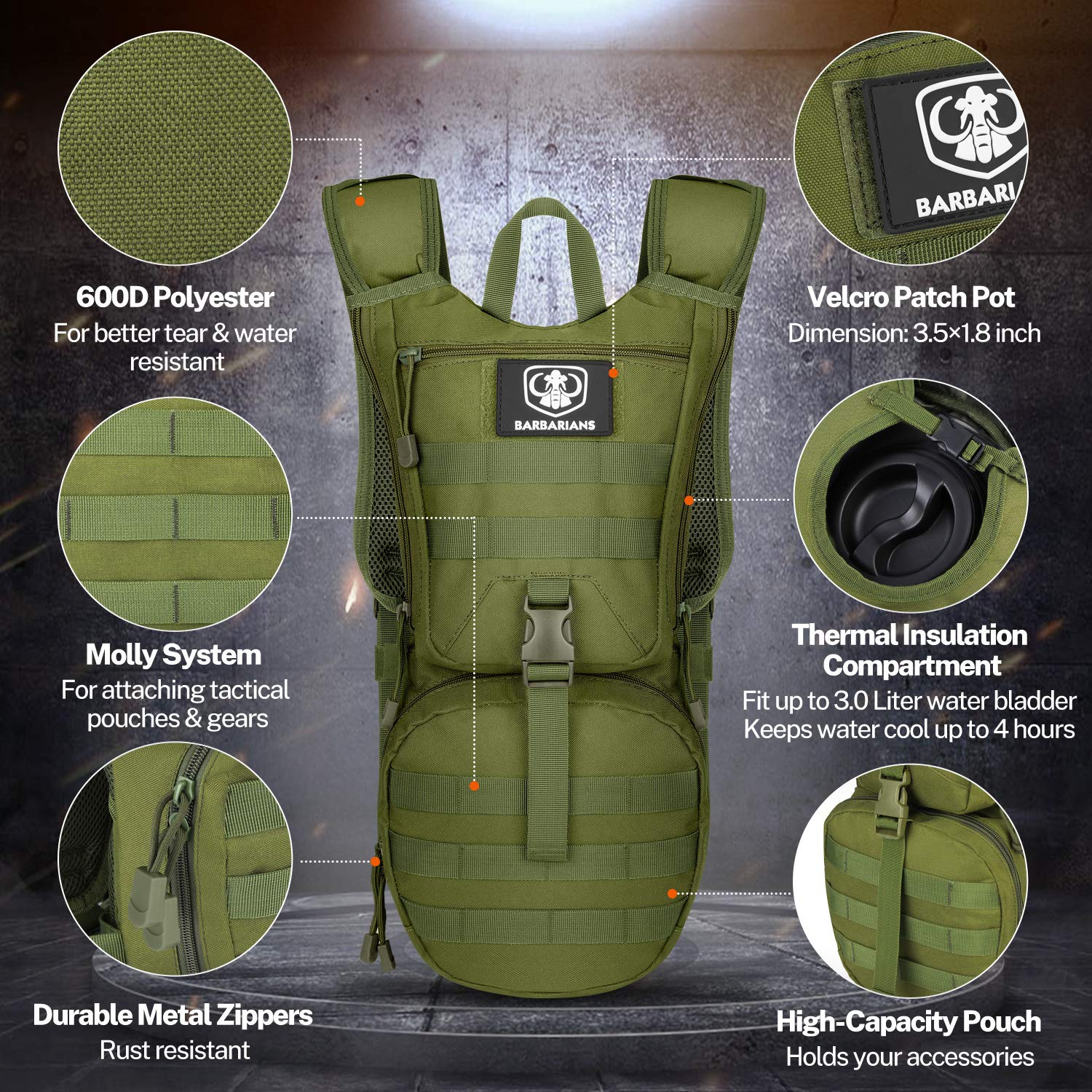 Barbarians Tactical Hydration Pack Water Backpack with 3L Bladder