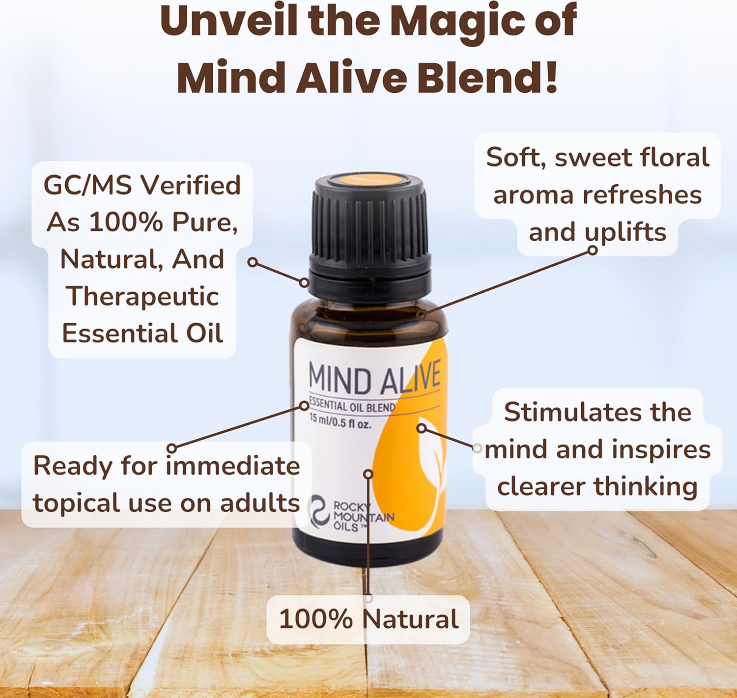 Rocky Mountain Oils - Mind Alive Essential Oil Blend - 15 ml - Natural Essential Oil Blend