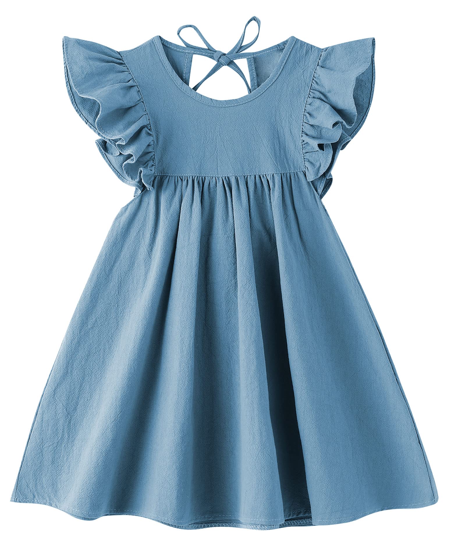 lymanchi Toddler Girl Ruffled Sleeve Dress Cotton Linen Halter Sleeveless Kid Casual Summer Sundress