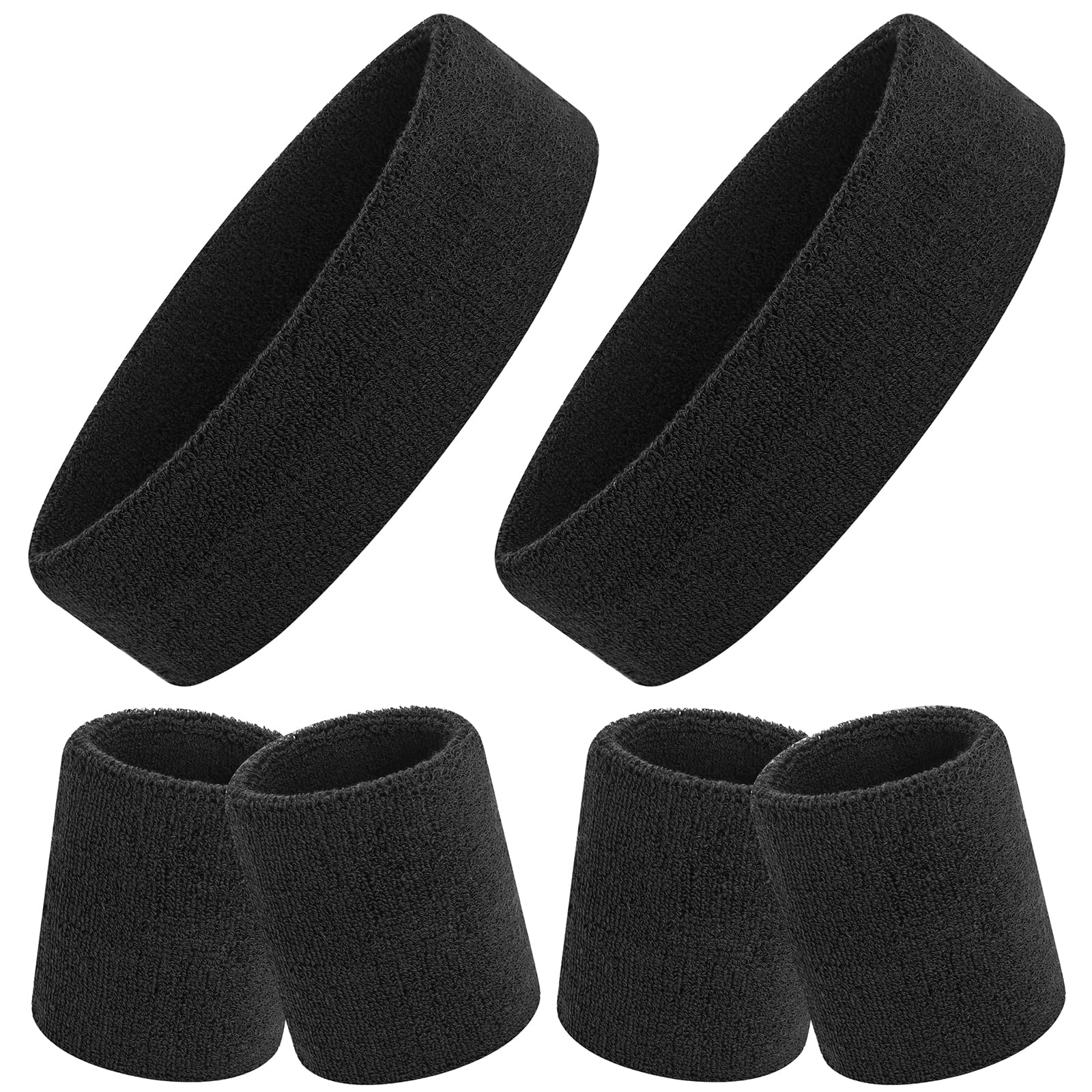 ONUPGO 6 Pieces Sweatbands Set - Sports Headbands Wristbands for Men & Women,Cotton Terry Cloth Sweatband for Tennis,Basketball,Gym,Working Out -