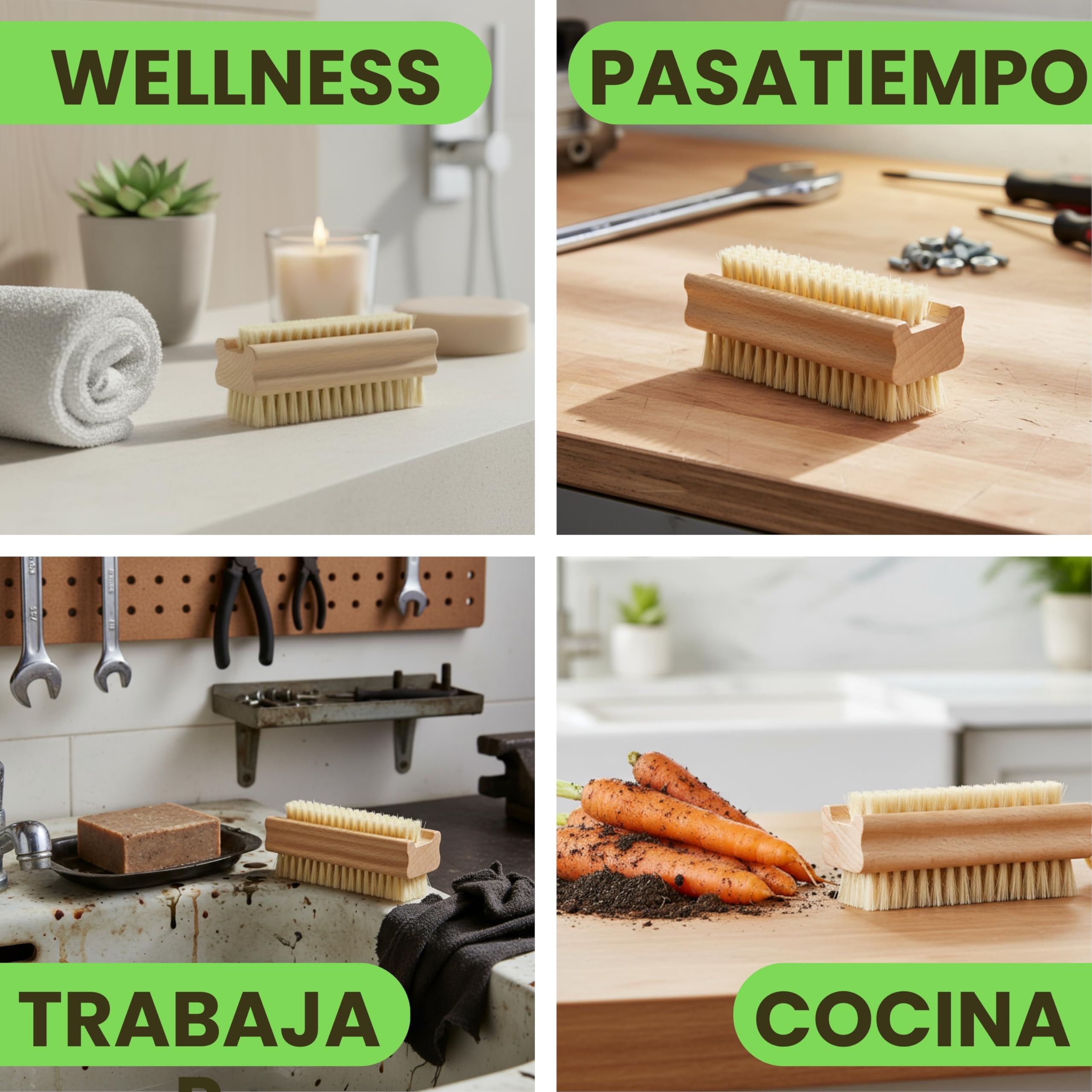 Cepillo uñas de madera natural (3 unidades) – Cepillo para manos y uñas ecológico | Ideal para manicura, pedicura y limpieza profunda | Producto sostenible, sin plástico