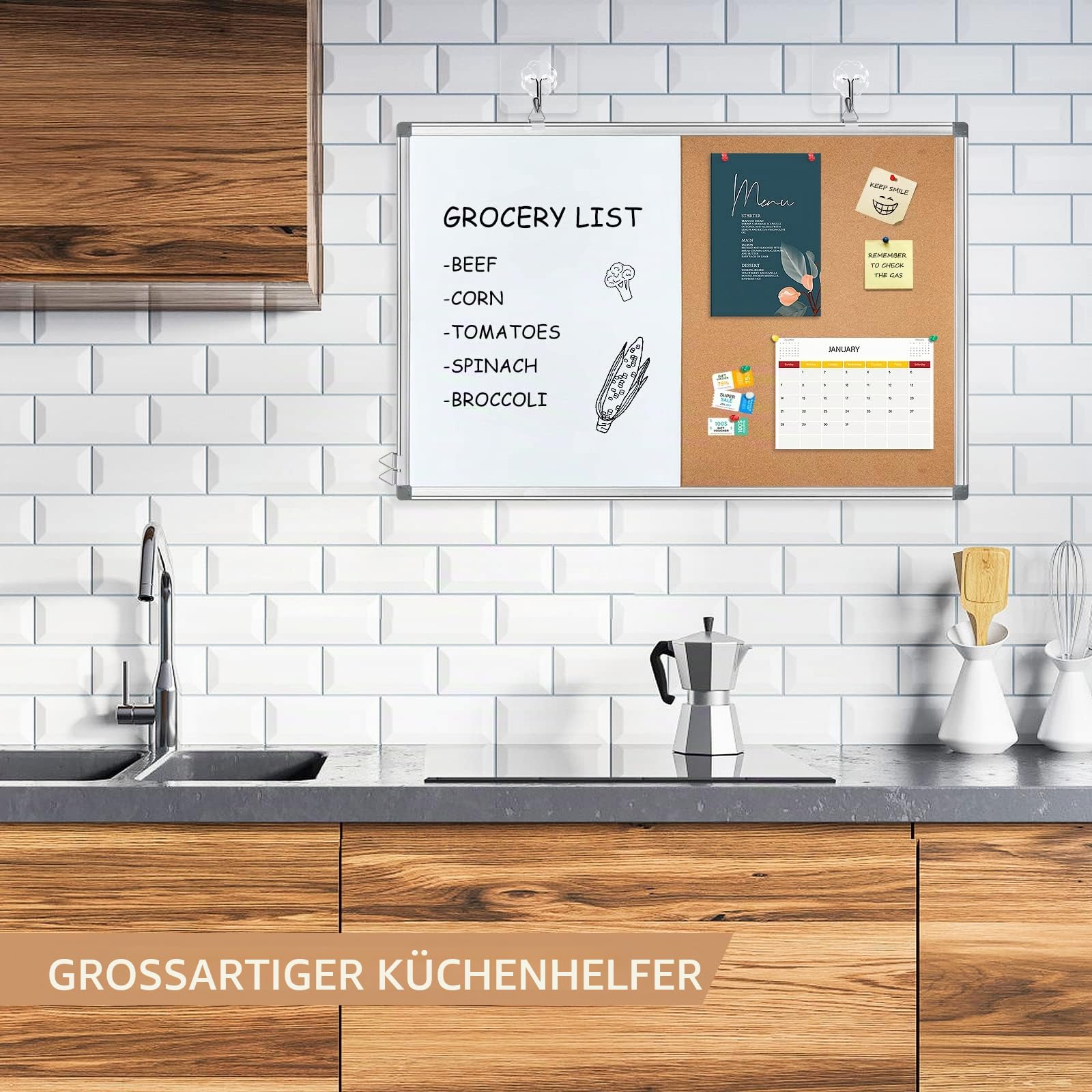 maxtek Pinnwand Kork und Whiteboard mit Aluminiumrahmen, 60 x 45 cm Magnettafel White Board Korktafel Kombination für Wohnung, Büro, Küche und Schule