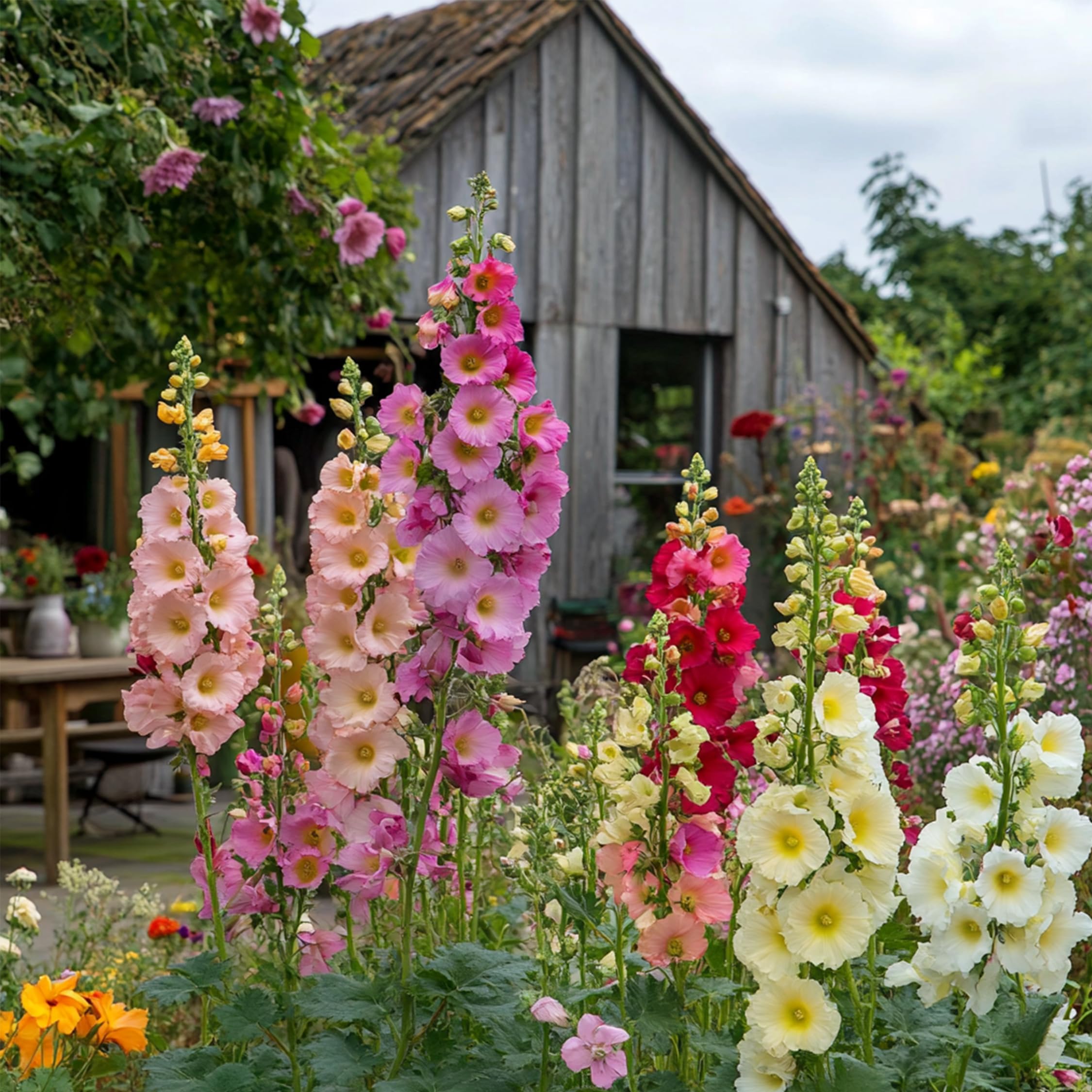 Plant in a Box - Alcea rosea - Roses trémières - Set de 6 - Pot 9cm - Hauteur 25-40cm
